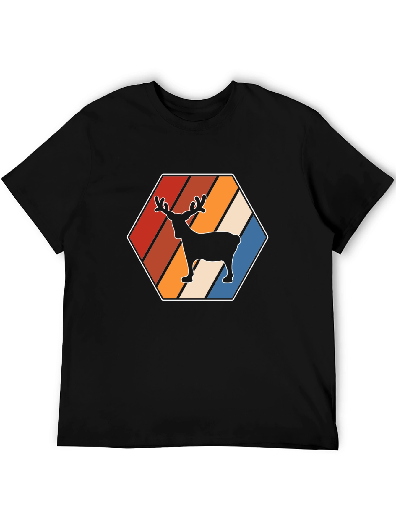 Retro Reindeer Graphic Tee - Black Cotton Blend Shirt