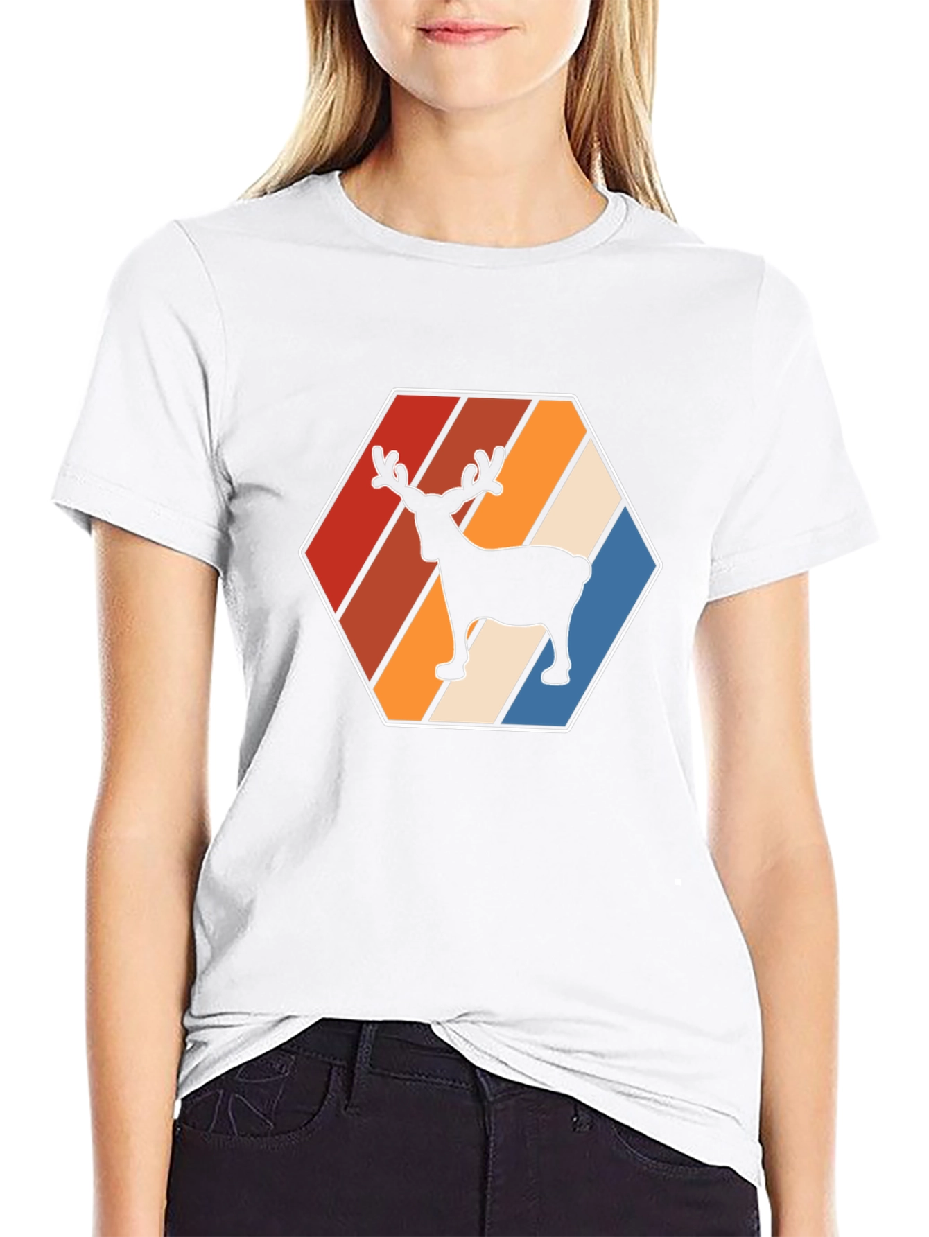 Retro Reindeer Graphic Tee - Black Cotton Blend Shirt