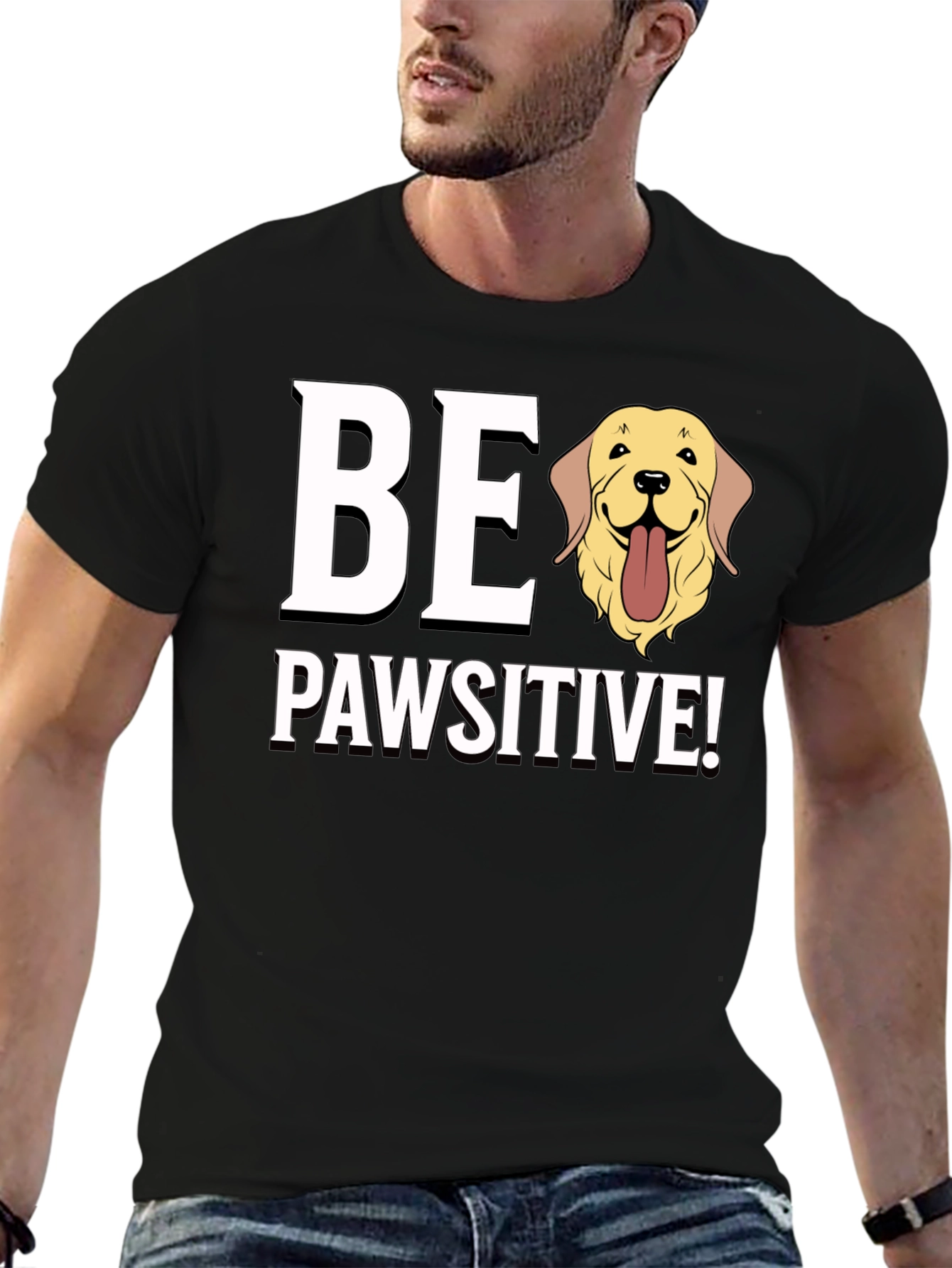 Be Pawsitive Golden Retriever Dog Graphic T-Shirt