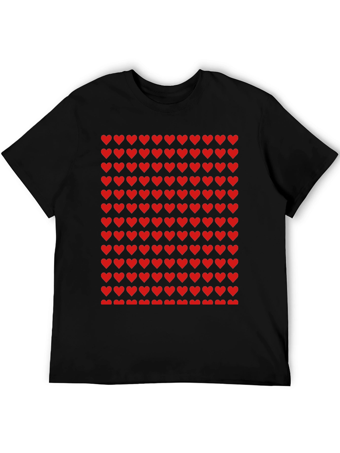 Red Heart Pattern Black T-Shirt