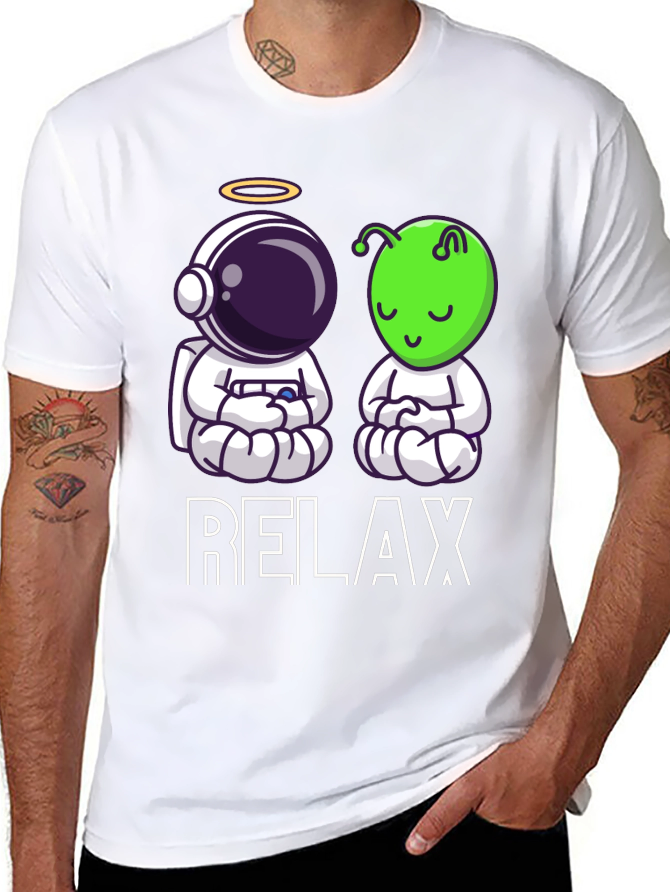 Relax Astronaut & Alien Zen Black T-Shirt