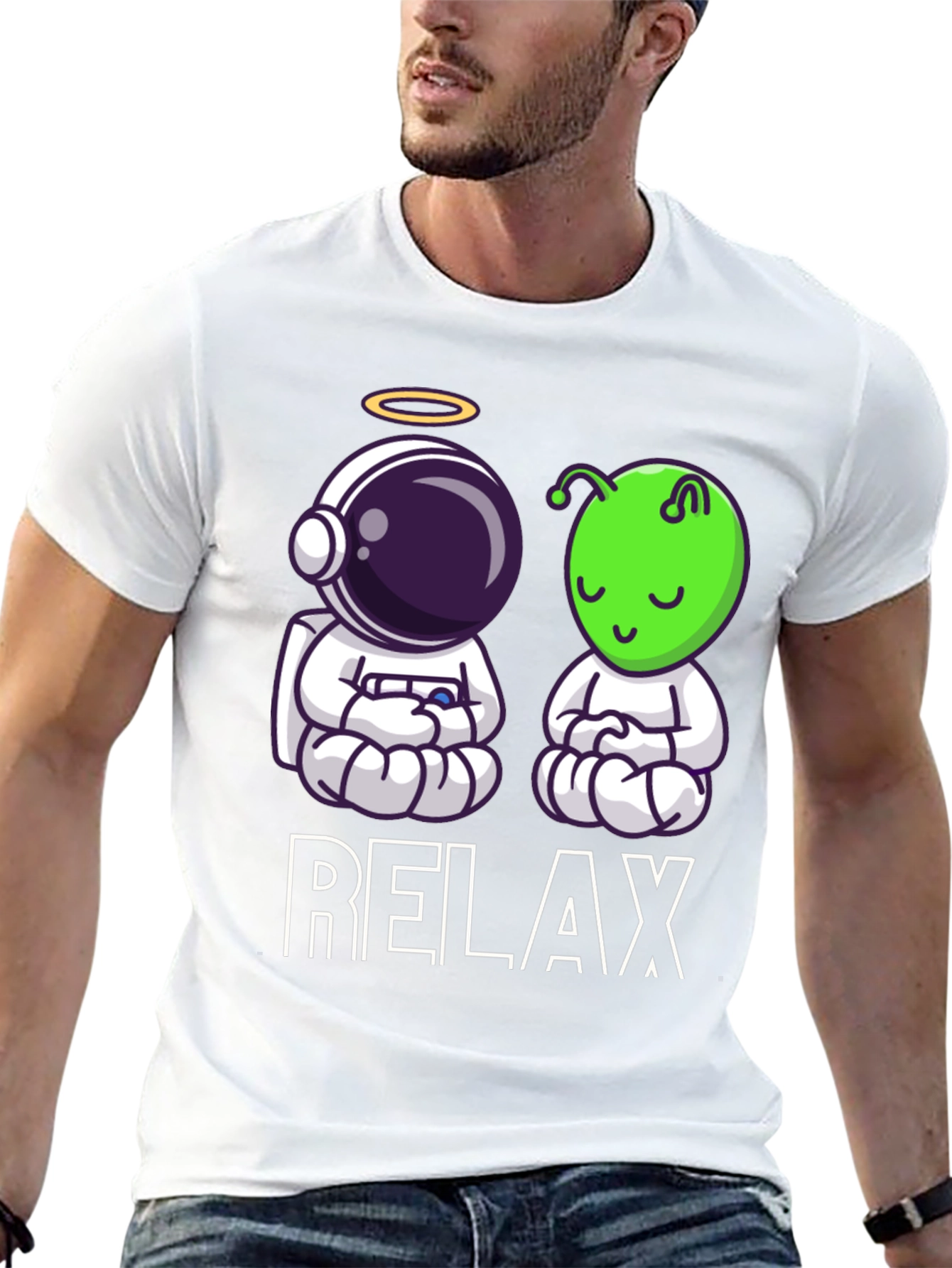 Relax Astronaut & Alien Zen Black T-Shirt
