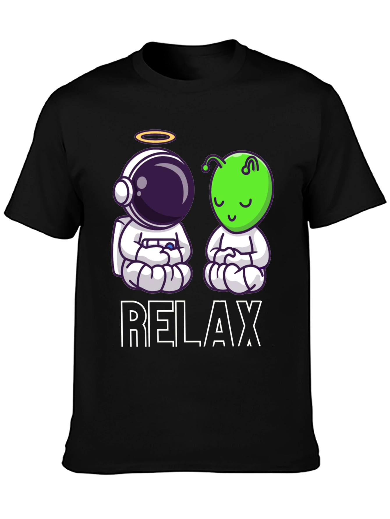 Relax Astronaut & Alien Zen Black T-Shirt