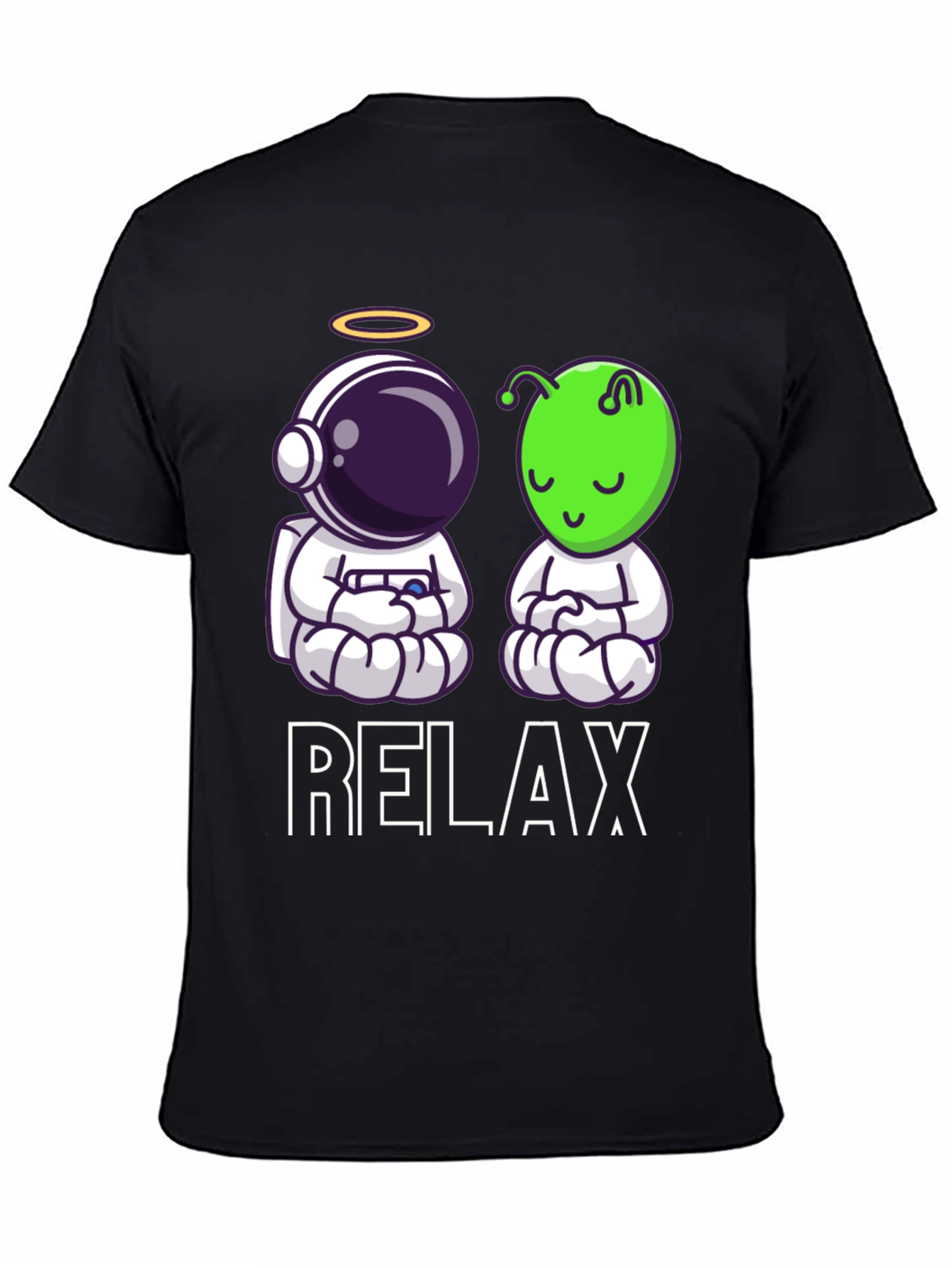 Relax Astronaut & Alien Zen Black T-Shirt