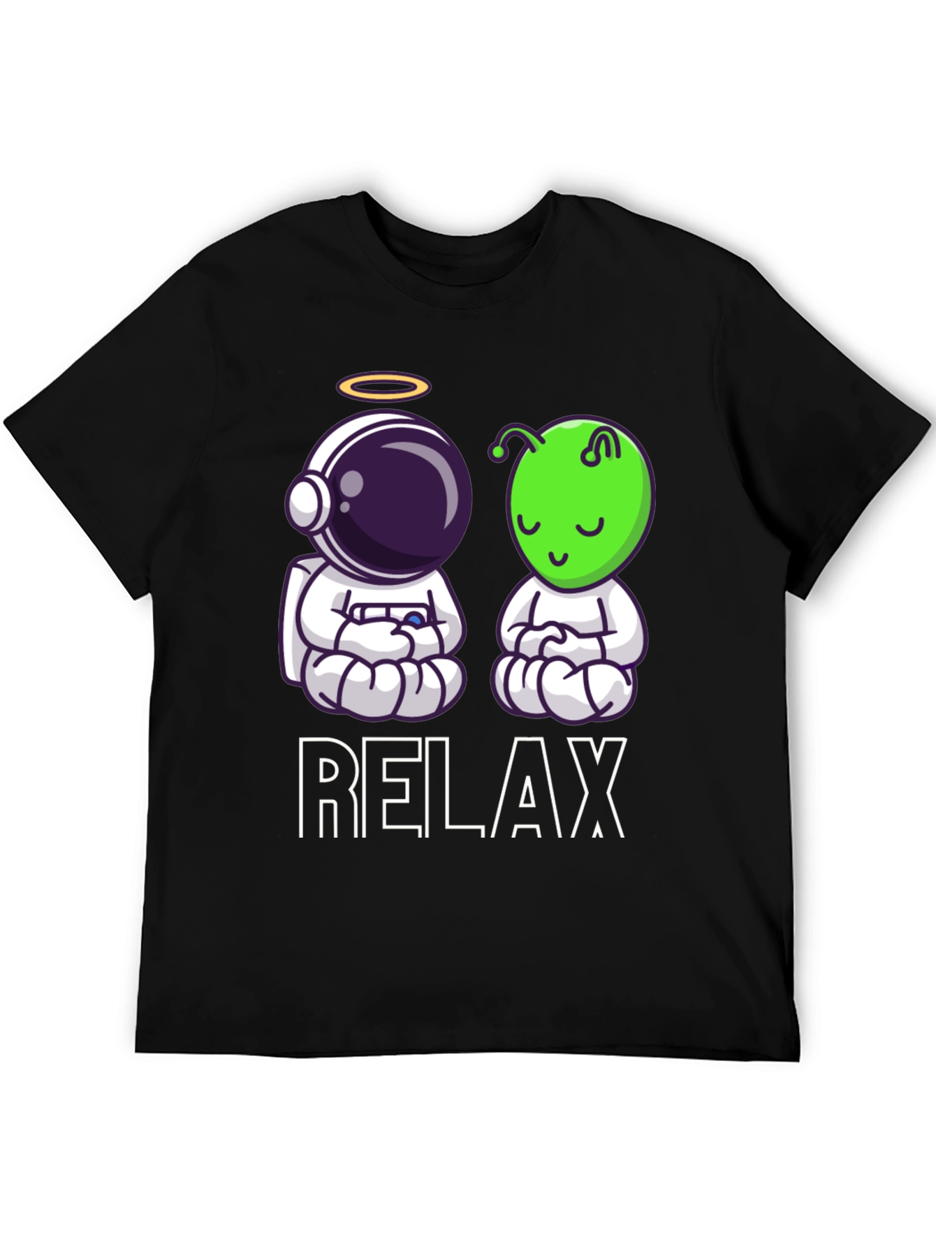 Relax Astronaut & Alien Zen Black T-Shirt