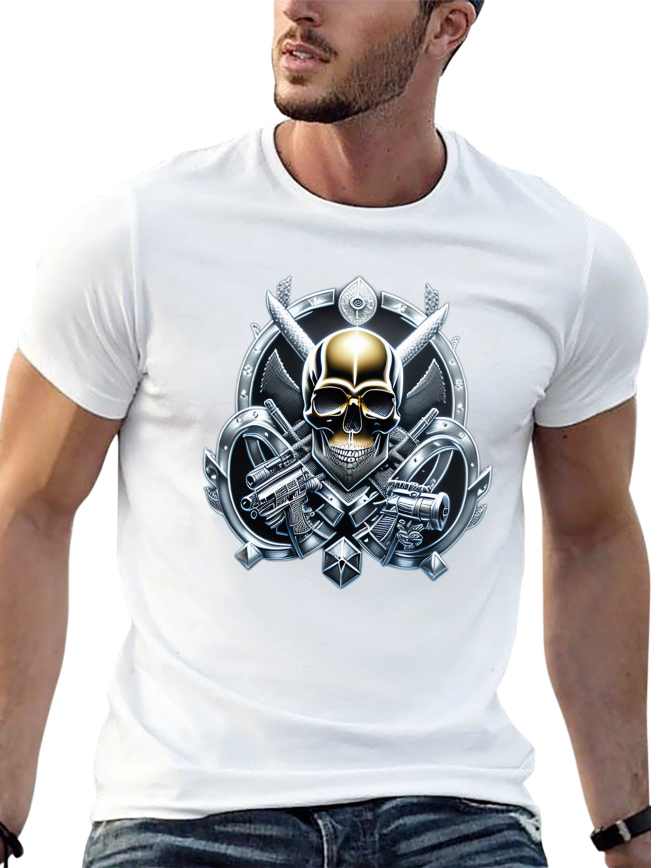 Skull & Weapons Graphic Tee - Edgy Style