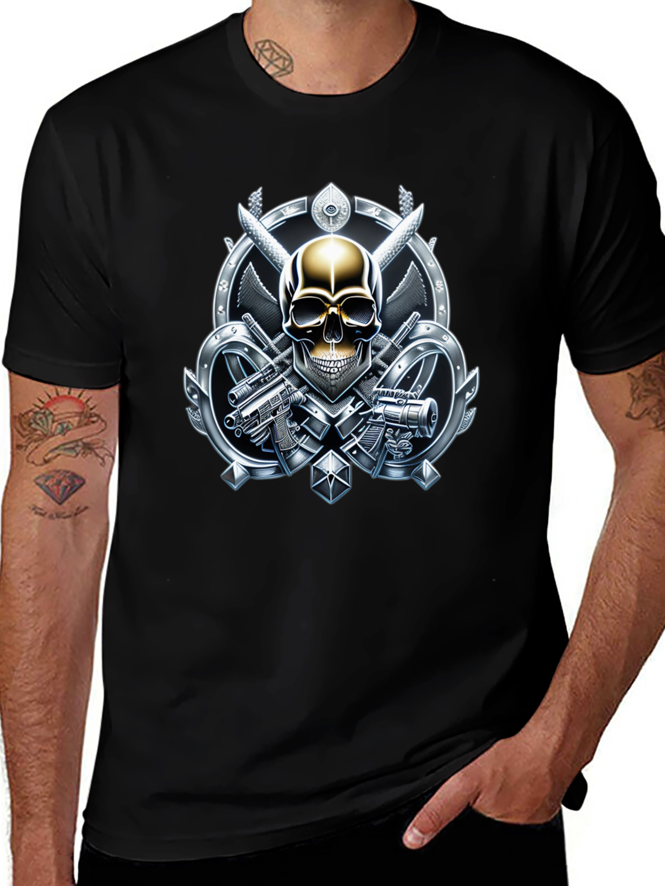 Skull & Weapons Graphic Tee - Edgy Style