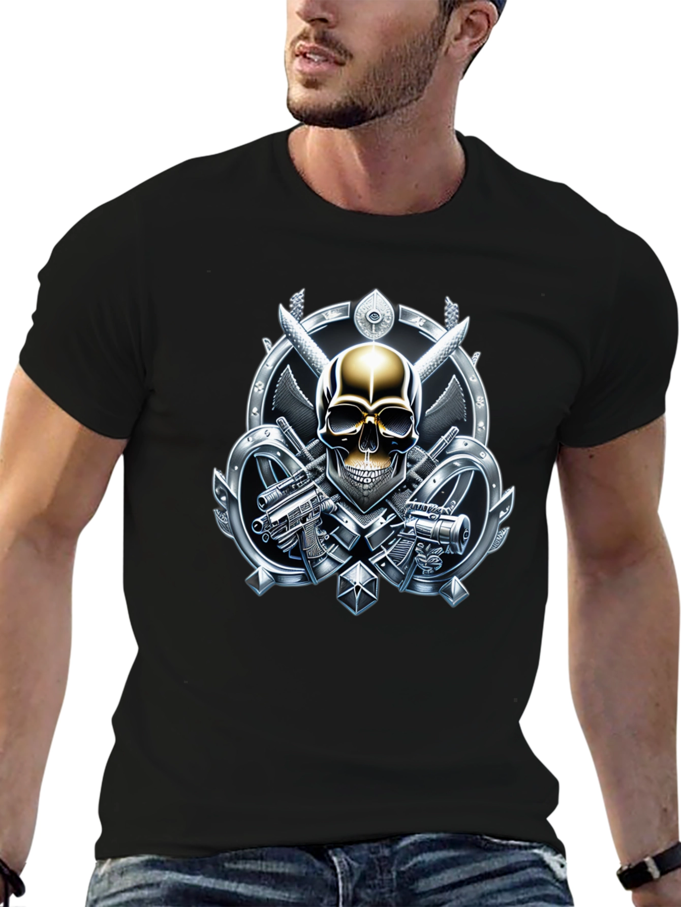Skull & Weapons Graphic Tee - Edgy Style