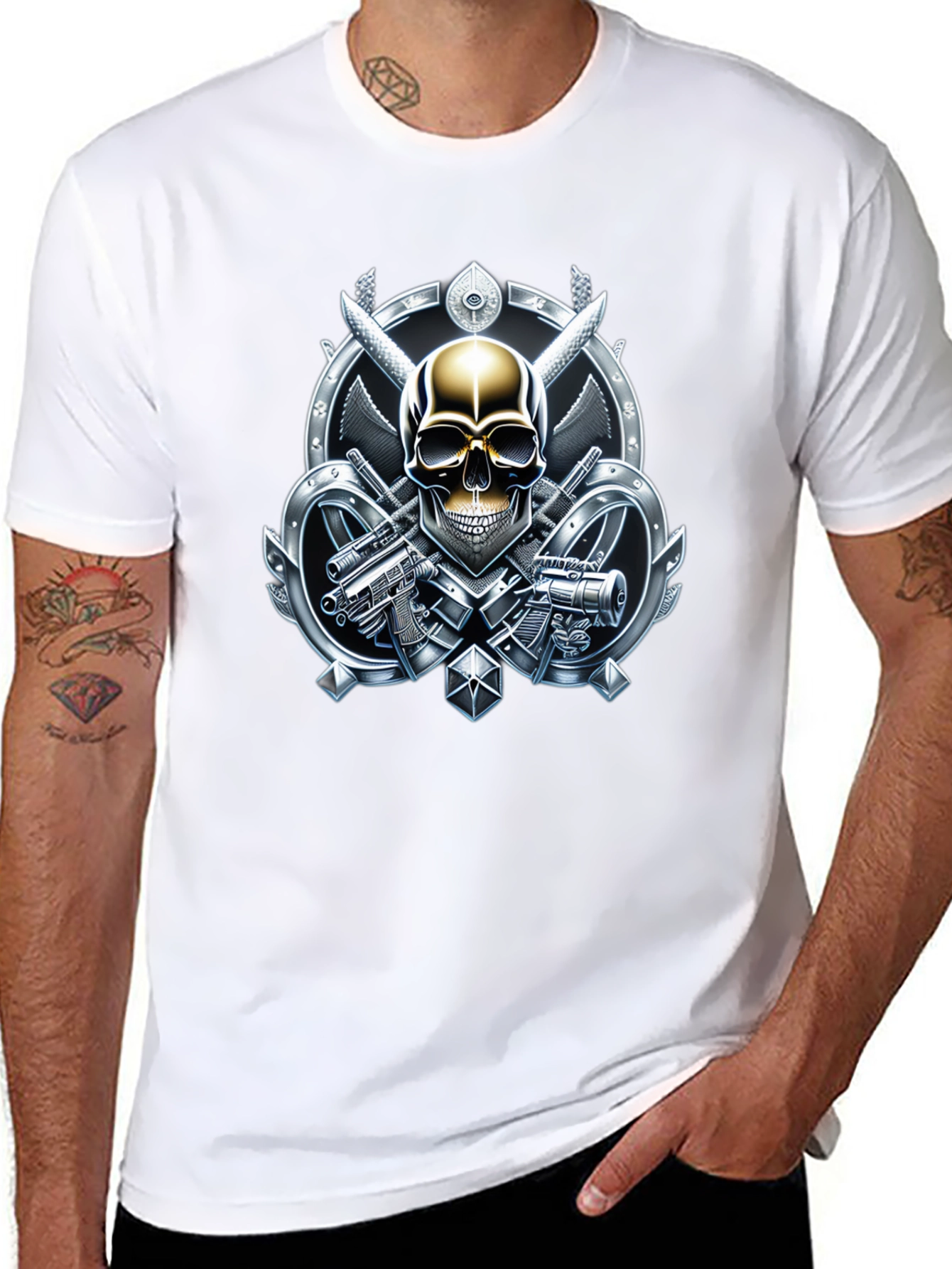 Skull & Weapons Graphic Tee - Edgy Style