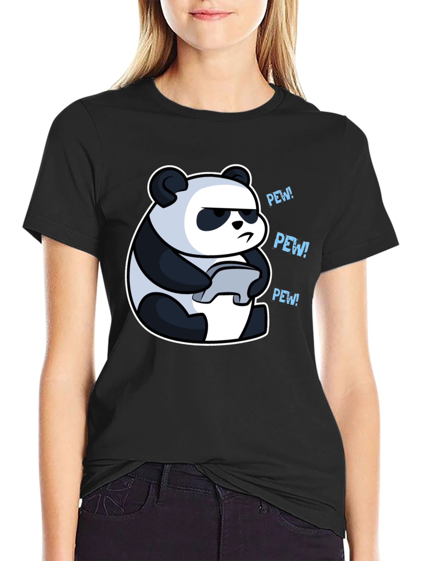 Panda Gamer Black T-Shirt - Pew Pew!