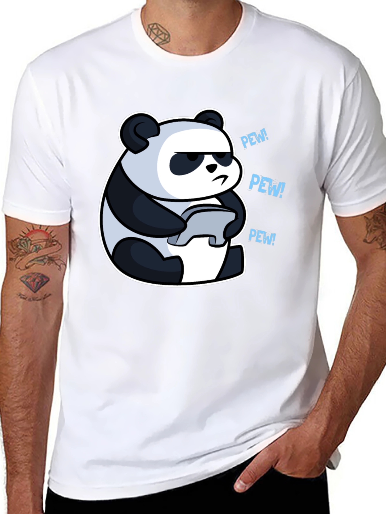 Panda Gamer Black T-Shirt - Pew Pew!