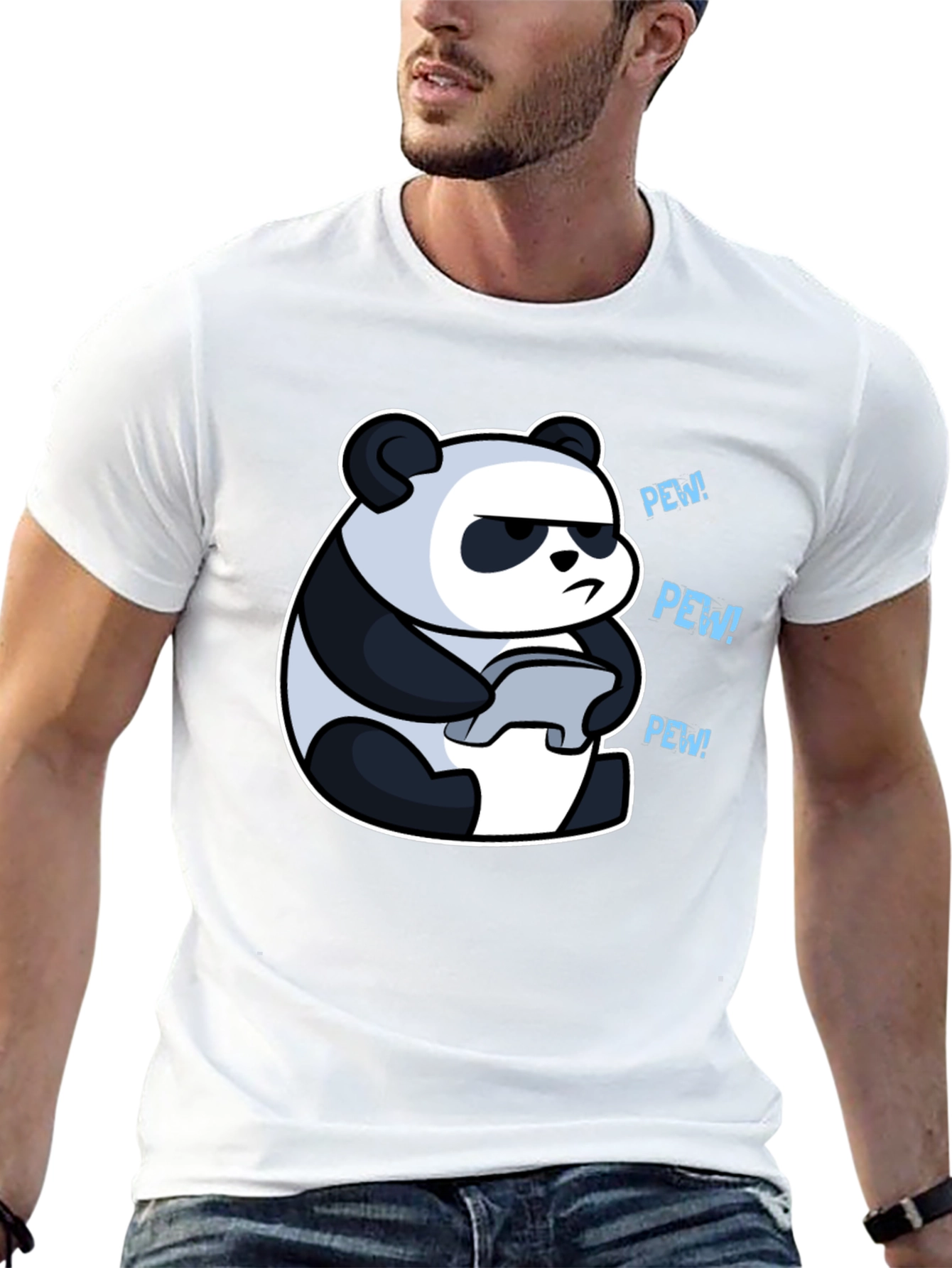 Panda Gamer Black T-Shirt - Pew Pew!