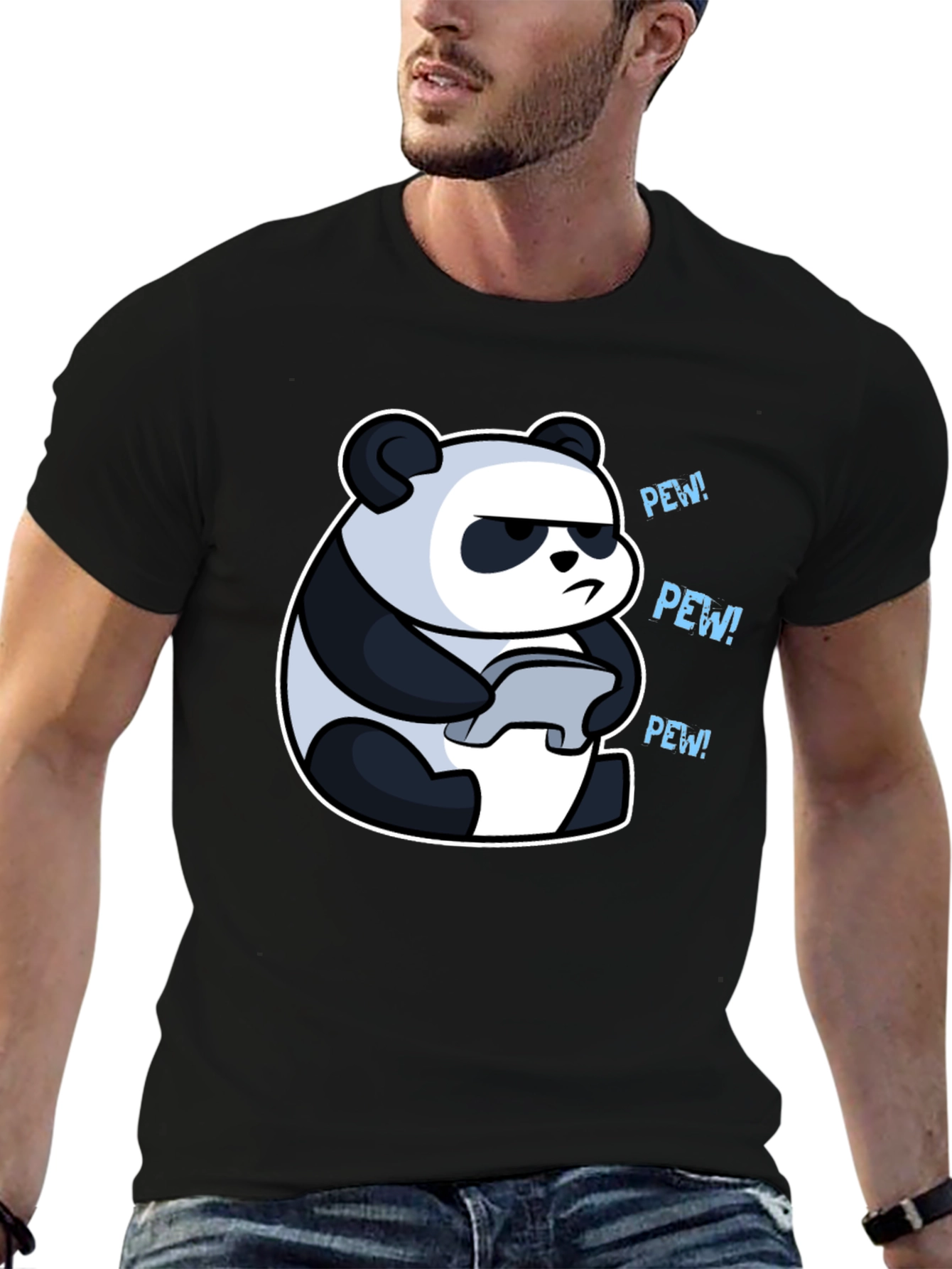 Panda Gamer Black T-Shirt - Pew Pew!