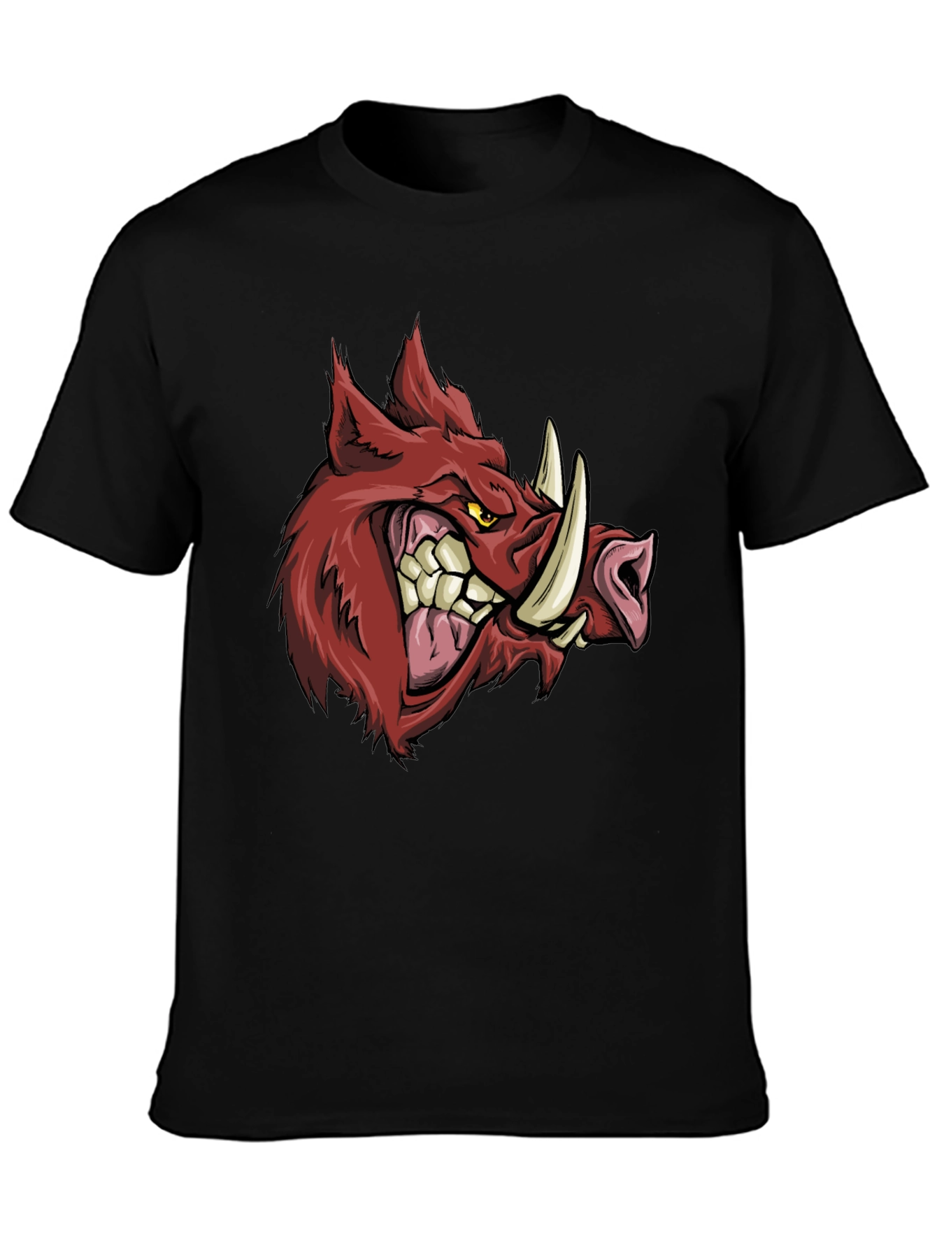 Mens Black T-Shirt with Fierce Boar Graphic