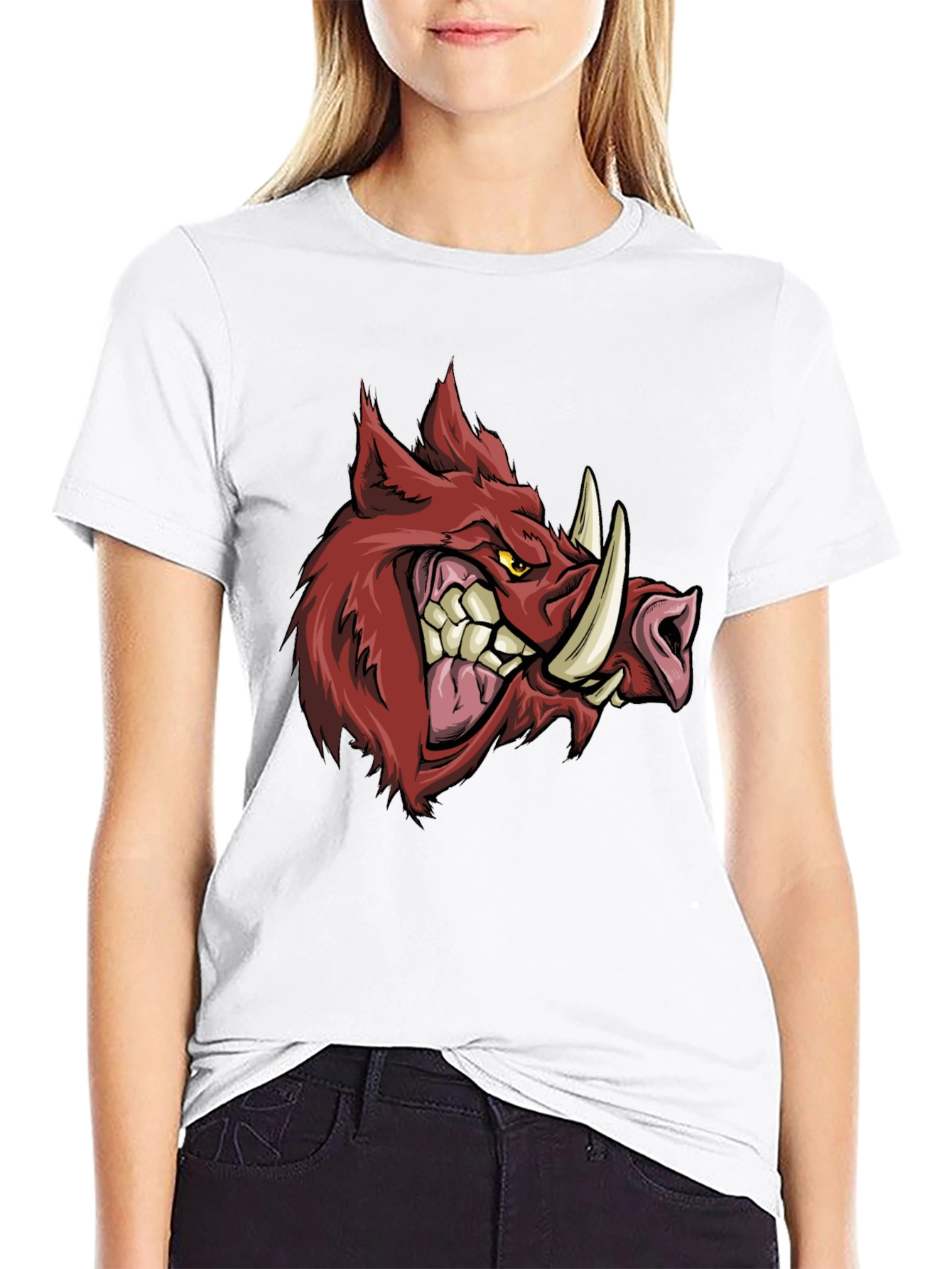 Mens Black T-Shirt with Fierce Boar Graphic