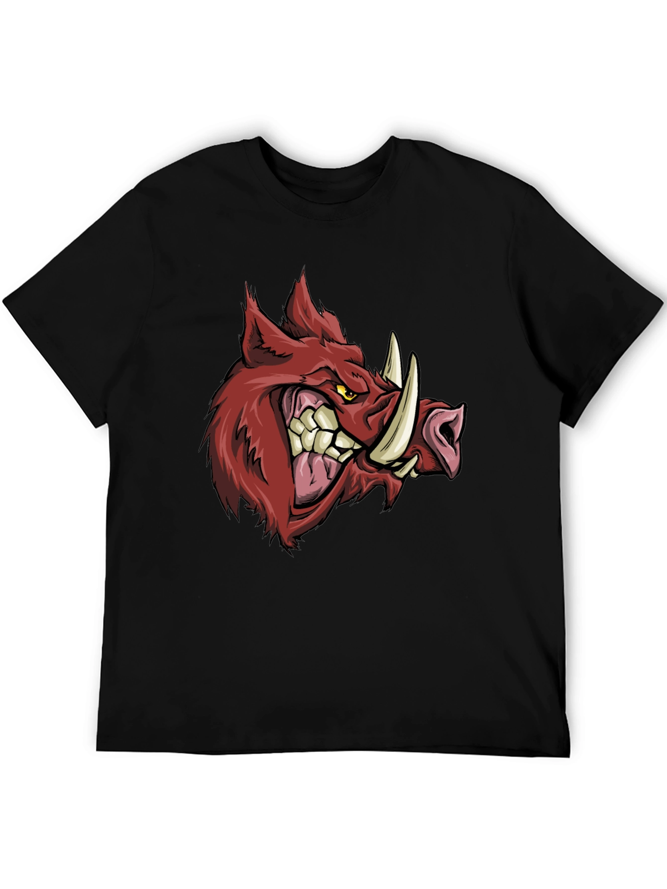 Mens Black T-Shirt with Fierce Boar Graphic