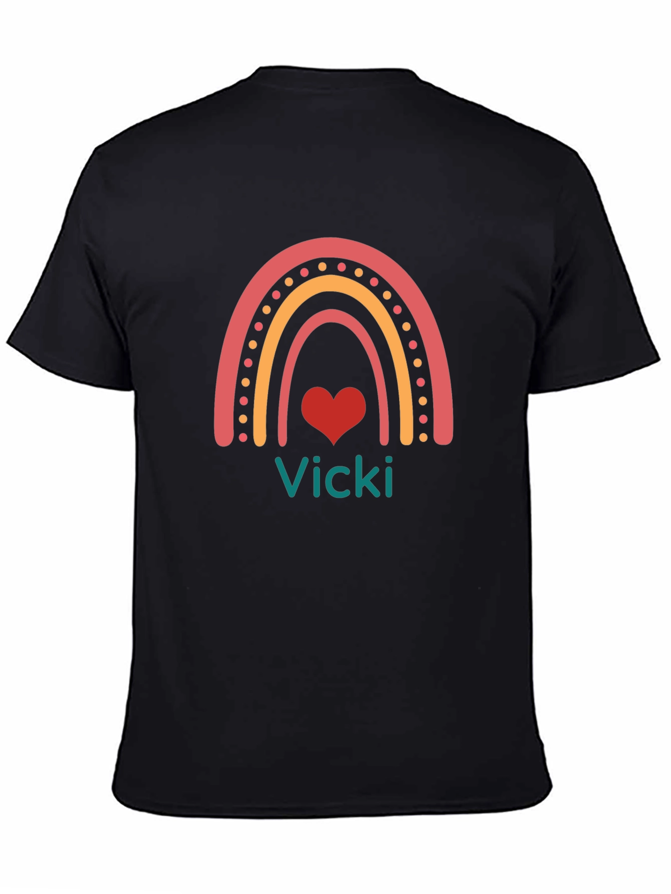 Vicki Rainbow Heart Personalized Black T-Shirt