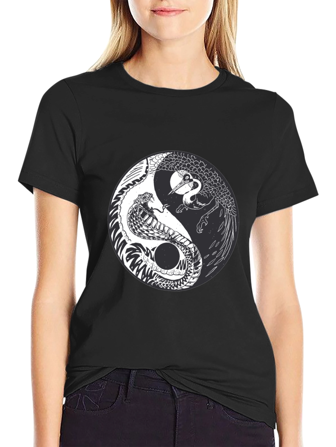 Yin Yang Crane Snake Graphic Tee