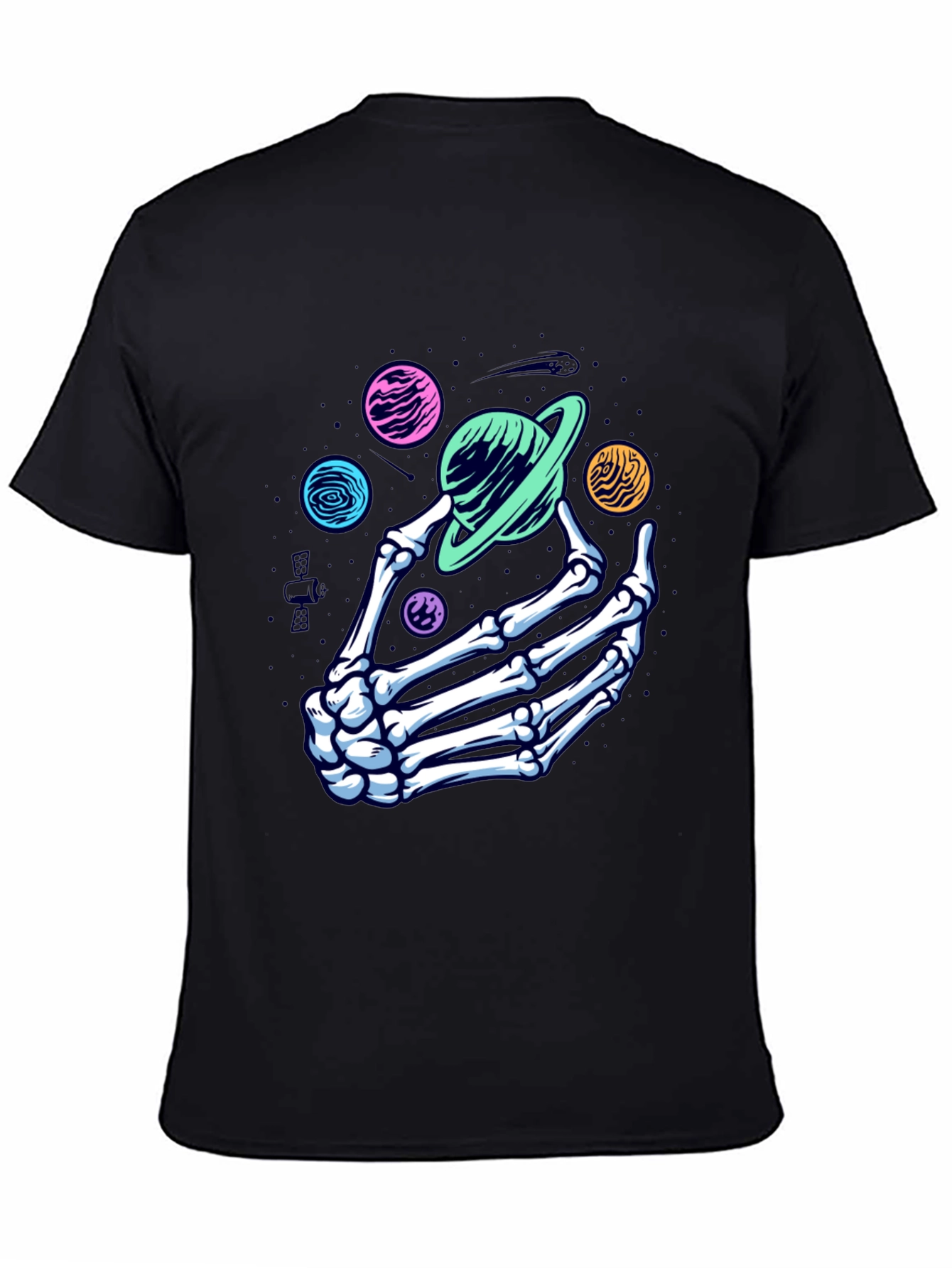 Skeleton Hand Planets Graphic T-Shirt