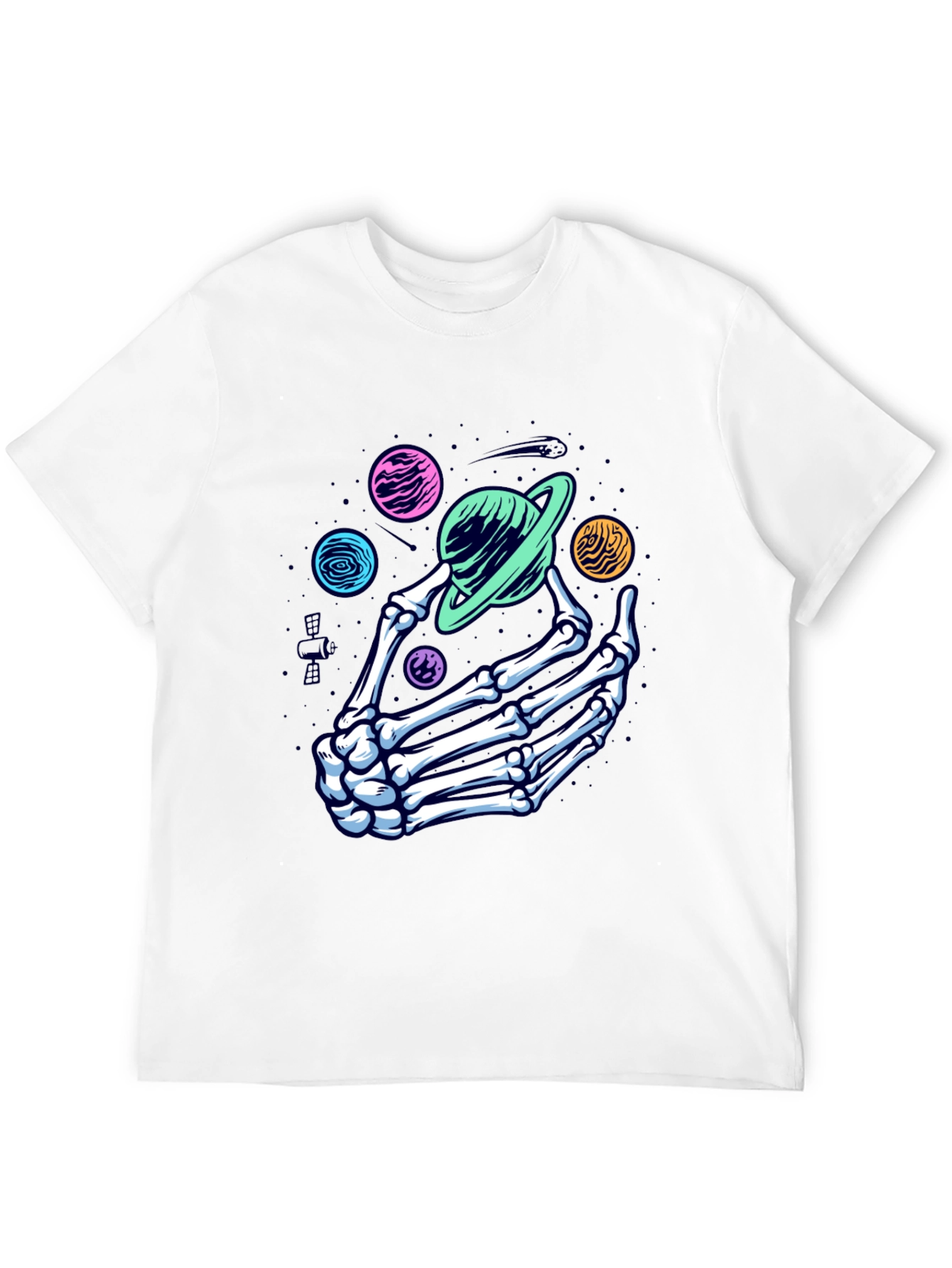 Skeleton Hand Planets Graphic T-Shirt