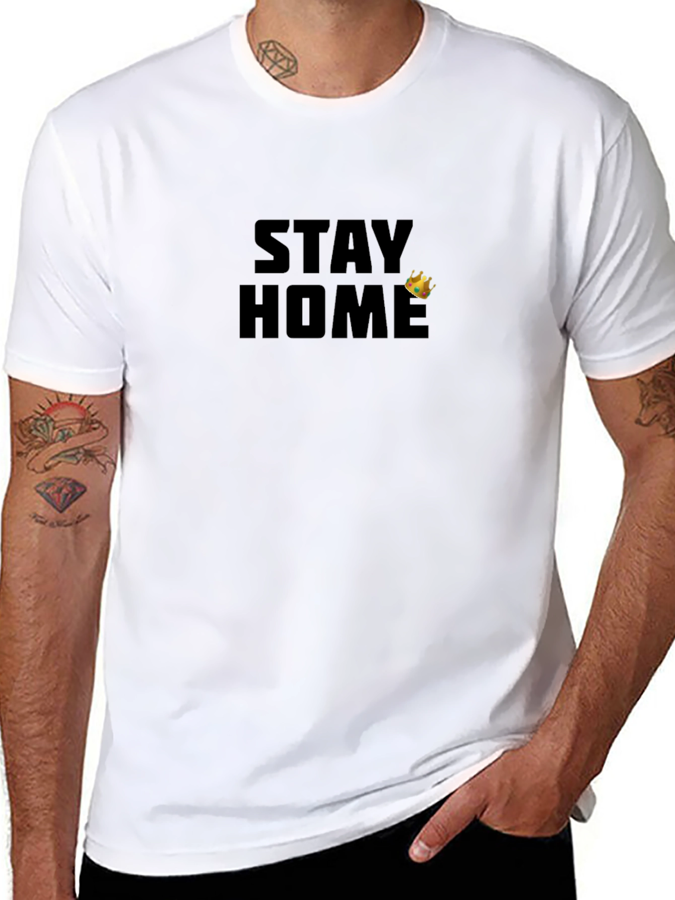 Stay Home King Mens Black Graphic T-Shirt