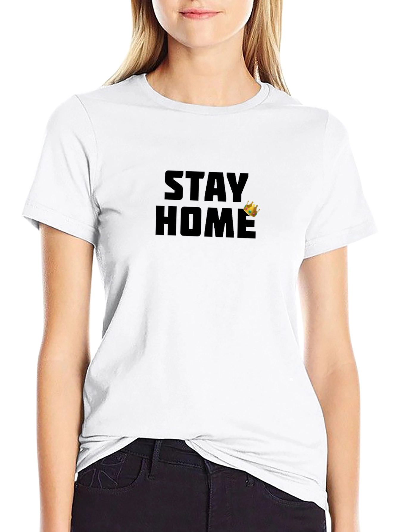 Stay Home King Mens Black Graphic T-Shirt