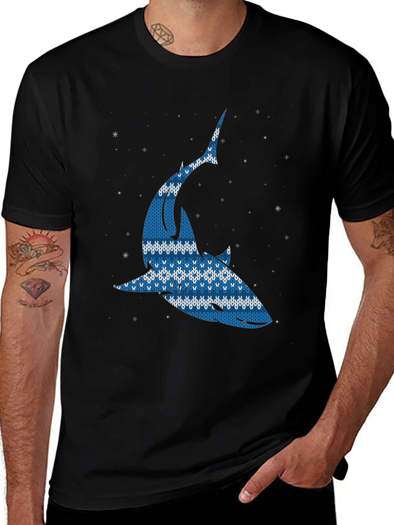 Ugly Christmas Sweater Shark Graphic Tee