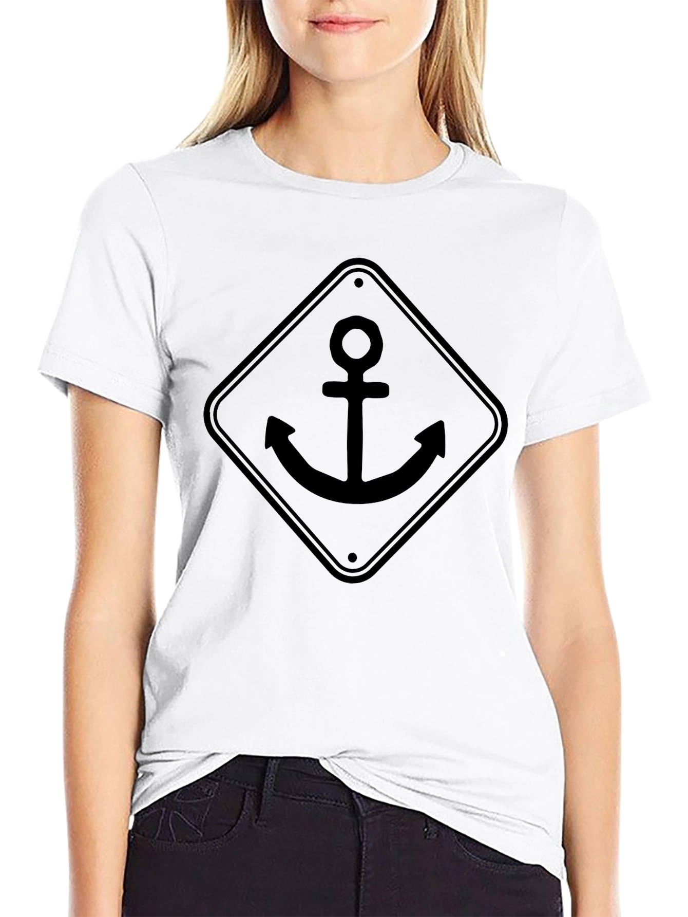 Anchor Graphic Tee - Black Crew Neck