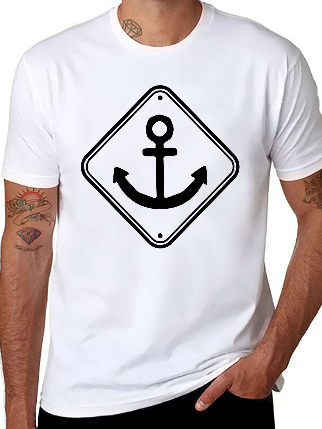Anchor Graphic Tee - Black Crew Neck