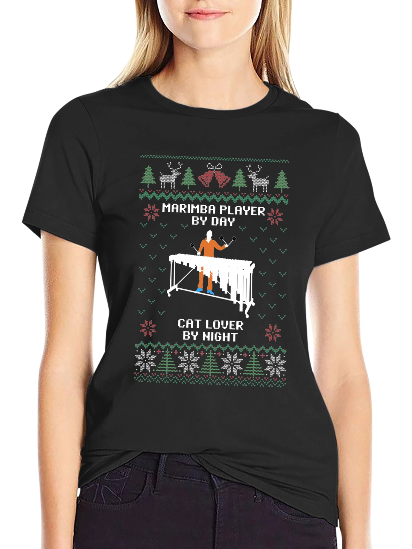 Marimba Player & Cat Lover Holiday Sweater T-Shirt