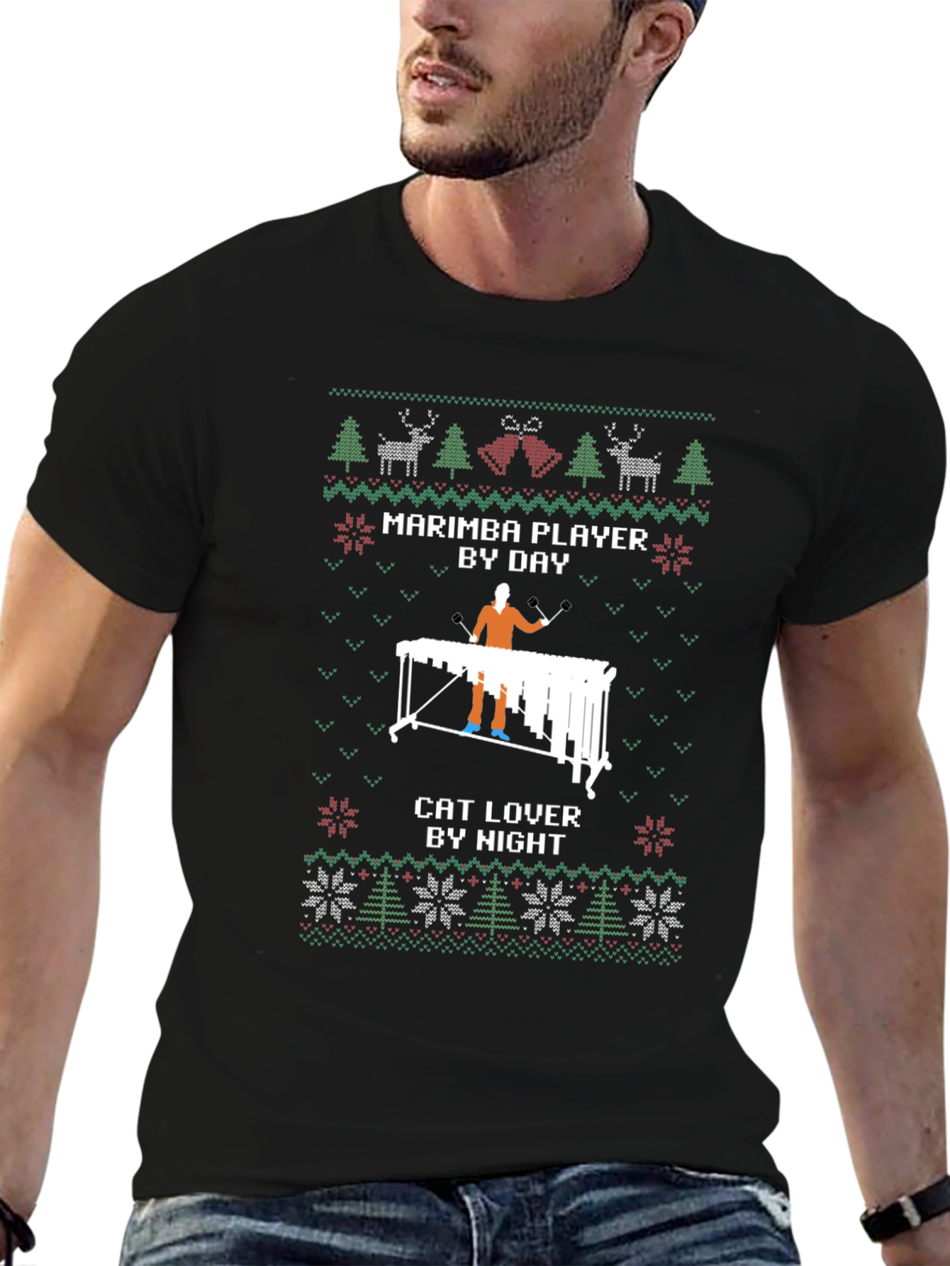 Marimba Player & Cat Lover Holiday Sweater T-Shirt