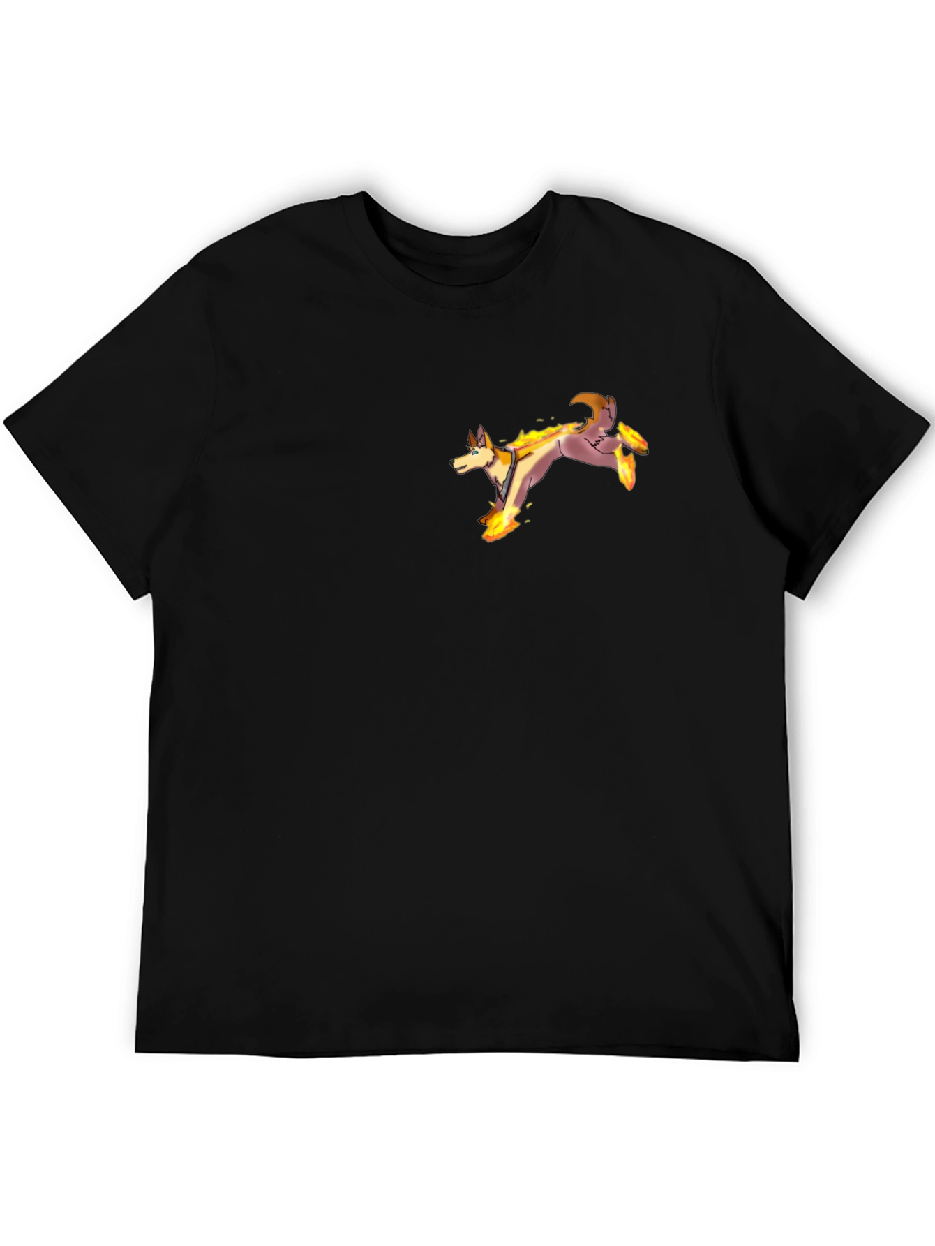 Fiery Wolf Graphic Tee - Black Cotton T-Shirt