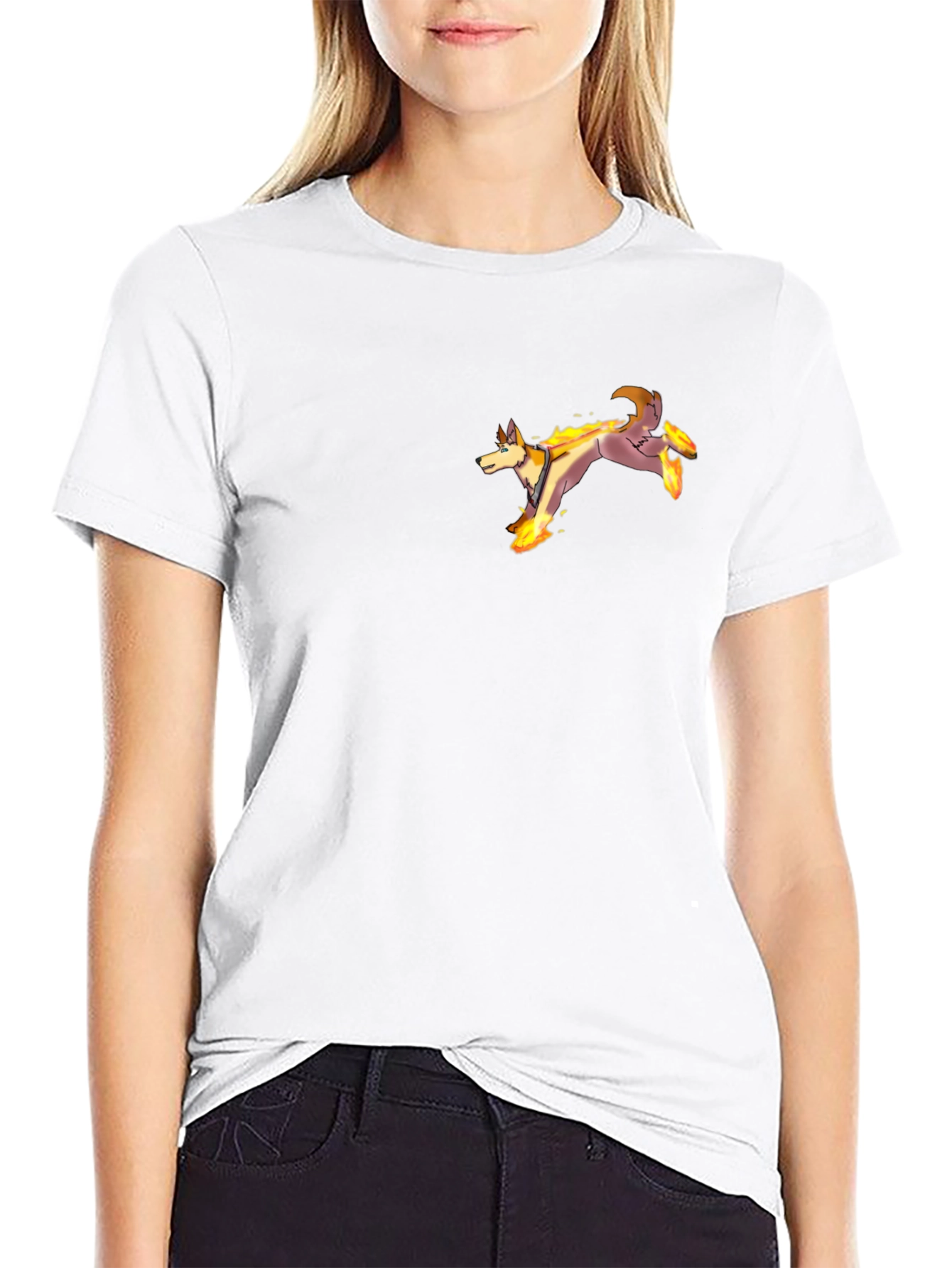 Fiery Wolf Graphic Tee - Black Cotton T-Shirt