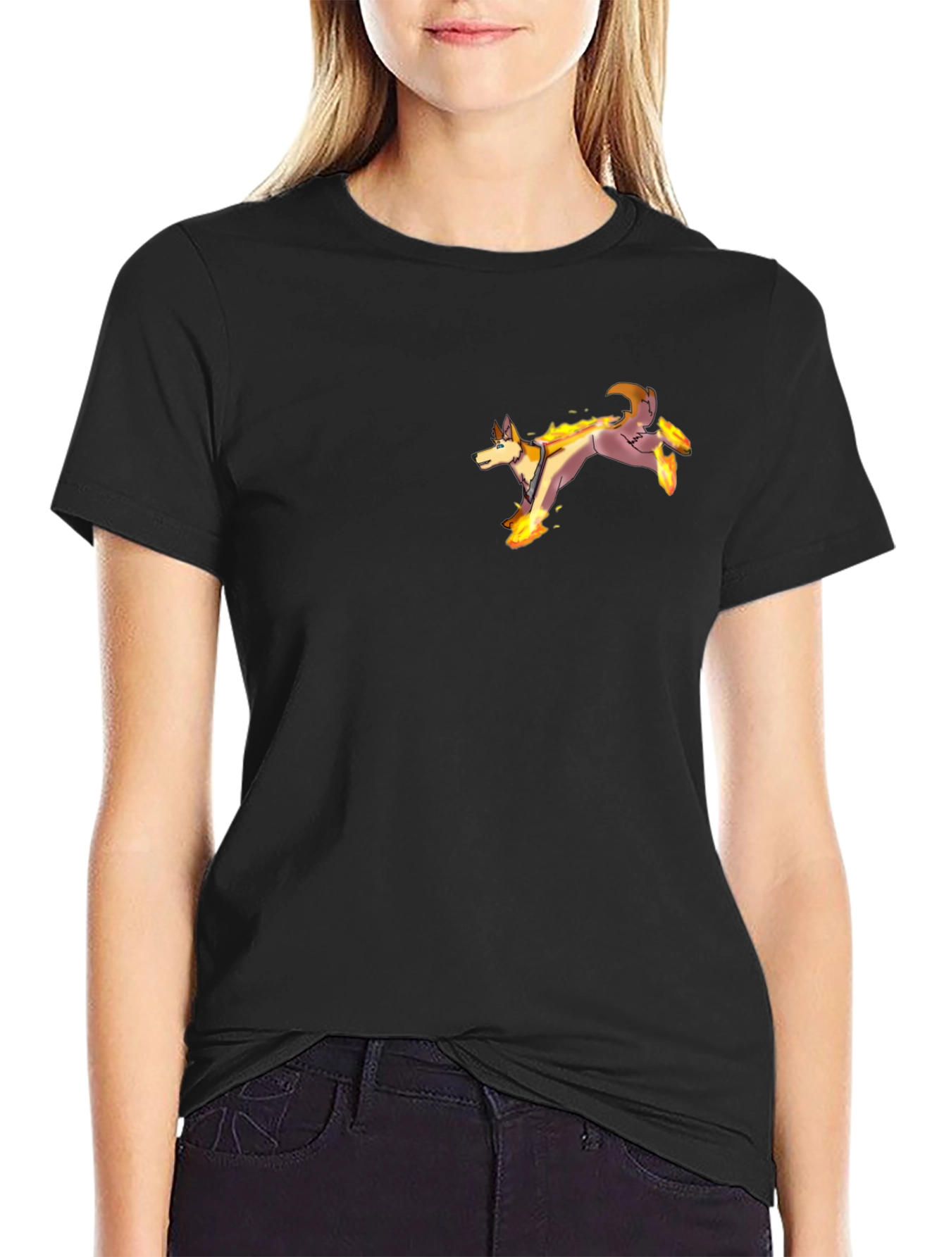 Fiery Wolf Graphic Tee - Black Cotton T-Shirt
