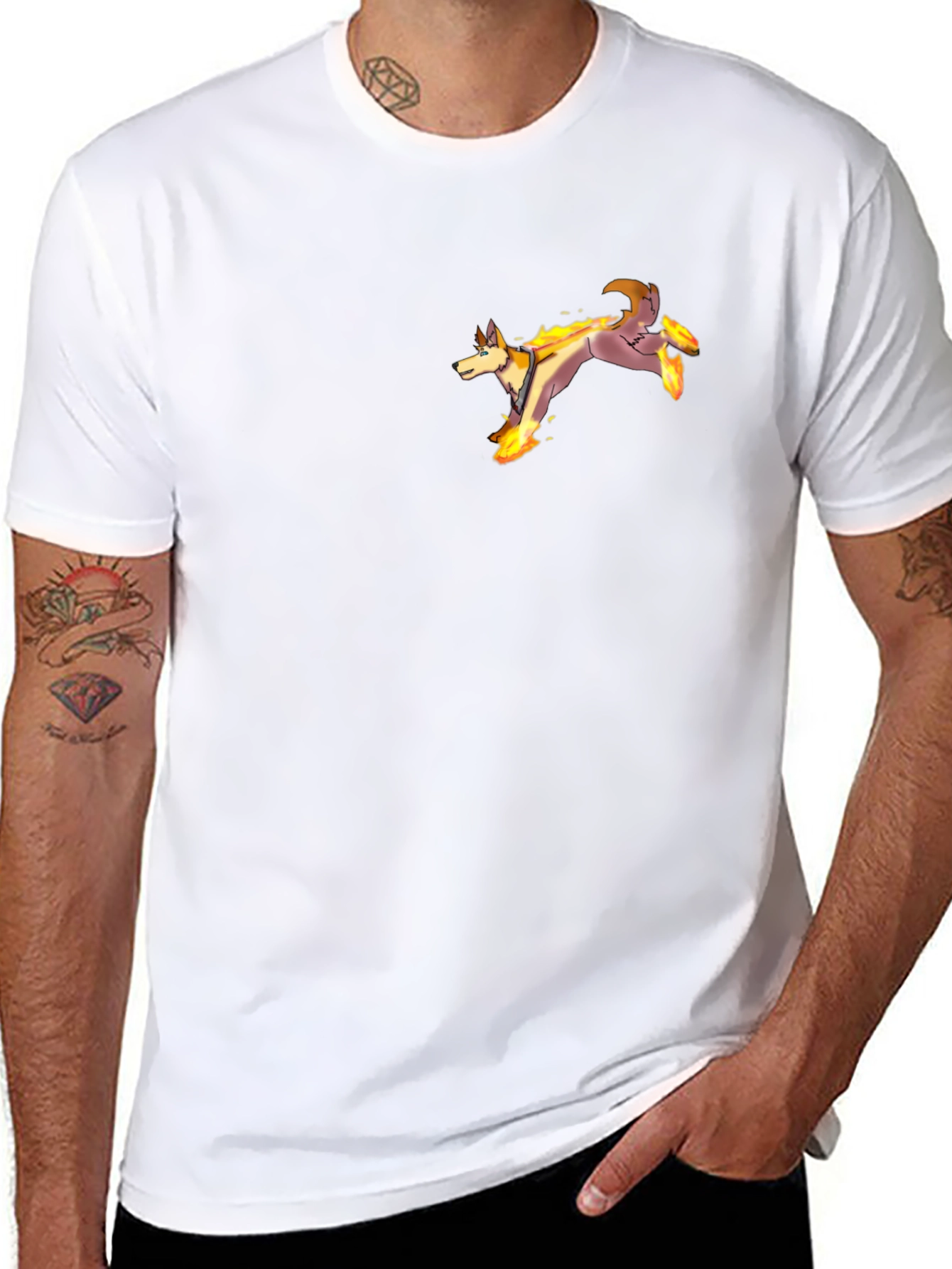 Fiery Wolf Graphic Tee - Black Cotton T-Shirt