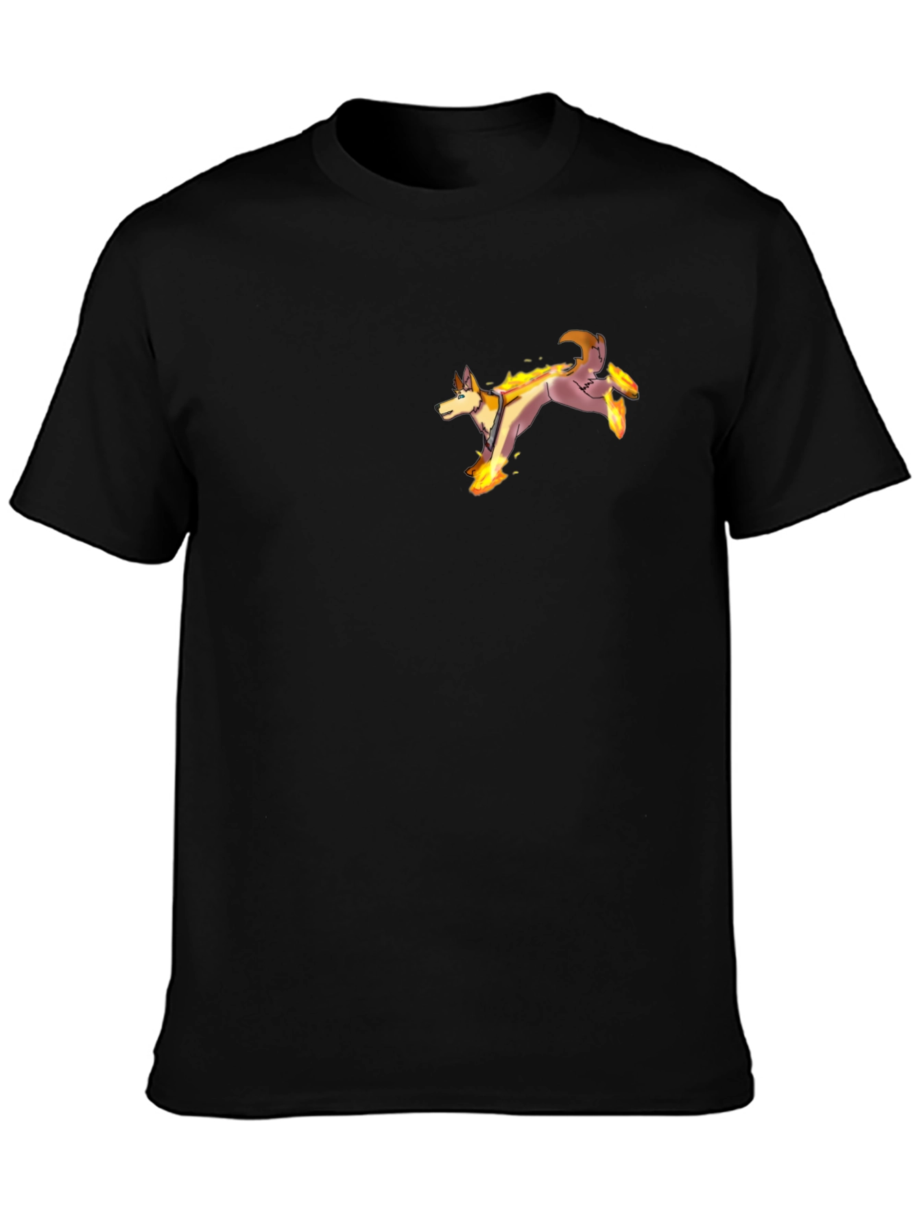 Fiery Wolf Graphic Tee - Black Cotton T-Shirt