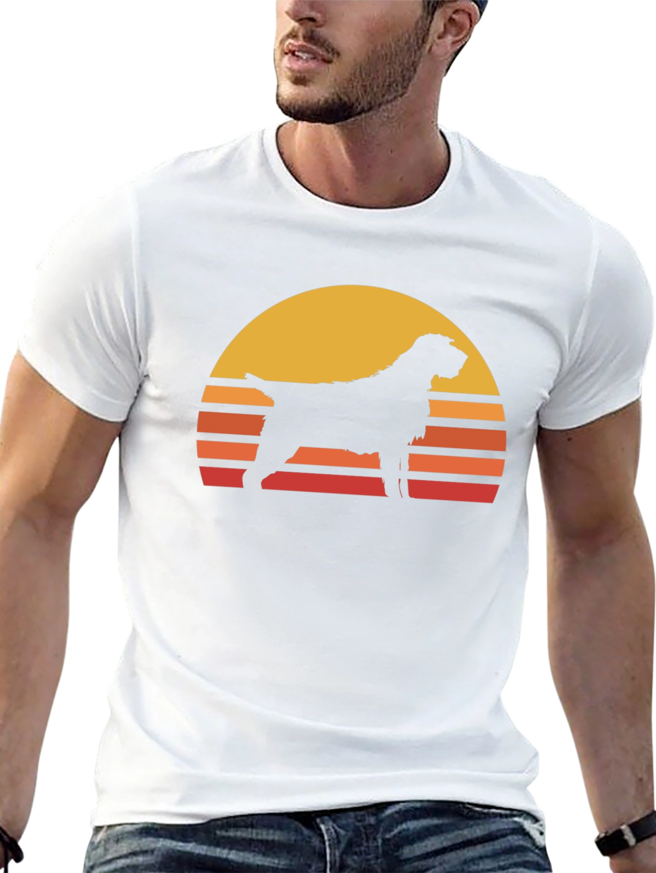 Retro Dog Sunset T-Shirt - Black