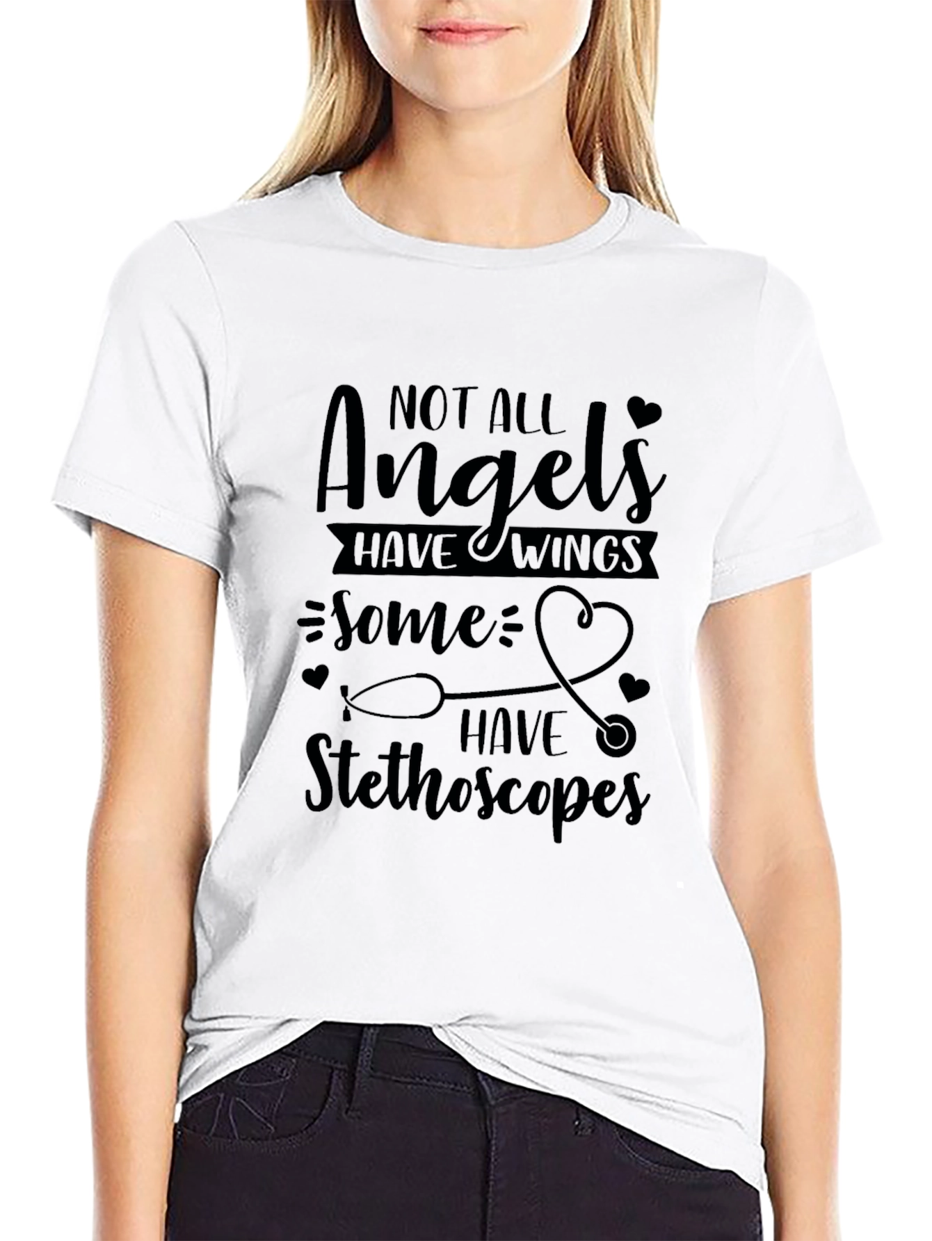 Angel Stethoscope Graphic Tee - Black