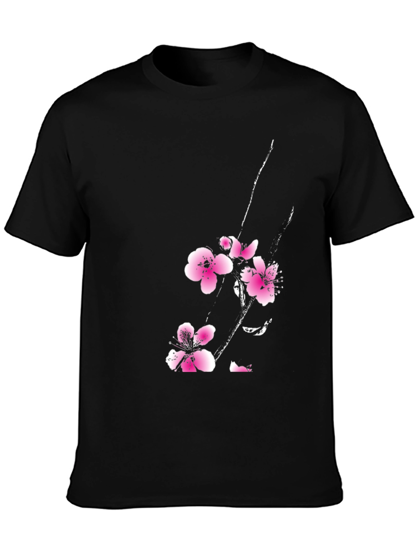 Black T-Shirt with Floral Cherry Blossom Design