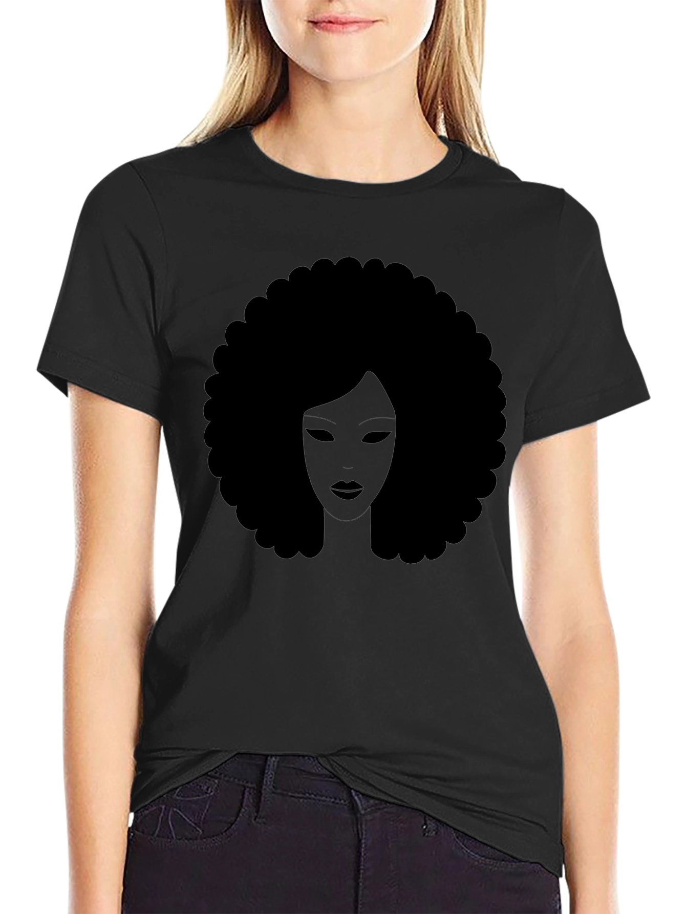 Afro Woman Graphic Tee - Stylish Black T-Shirt