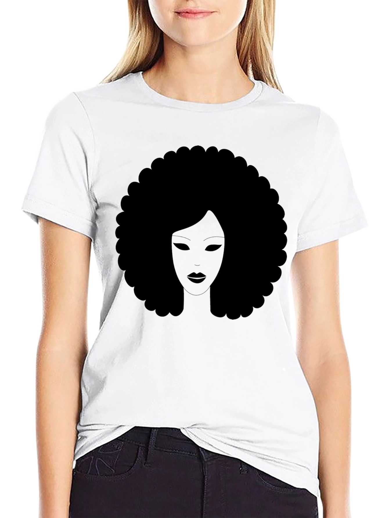 Afro Woman Graphic Tee - Stylish Black T-Shirt