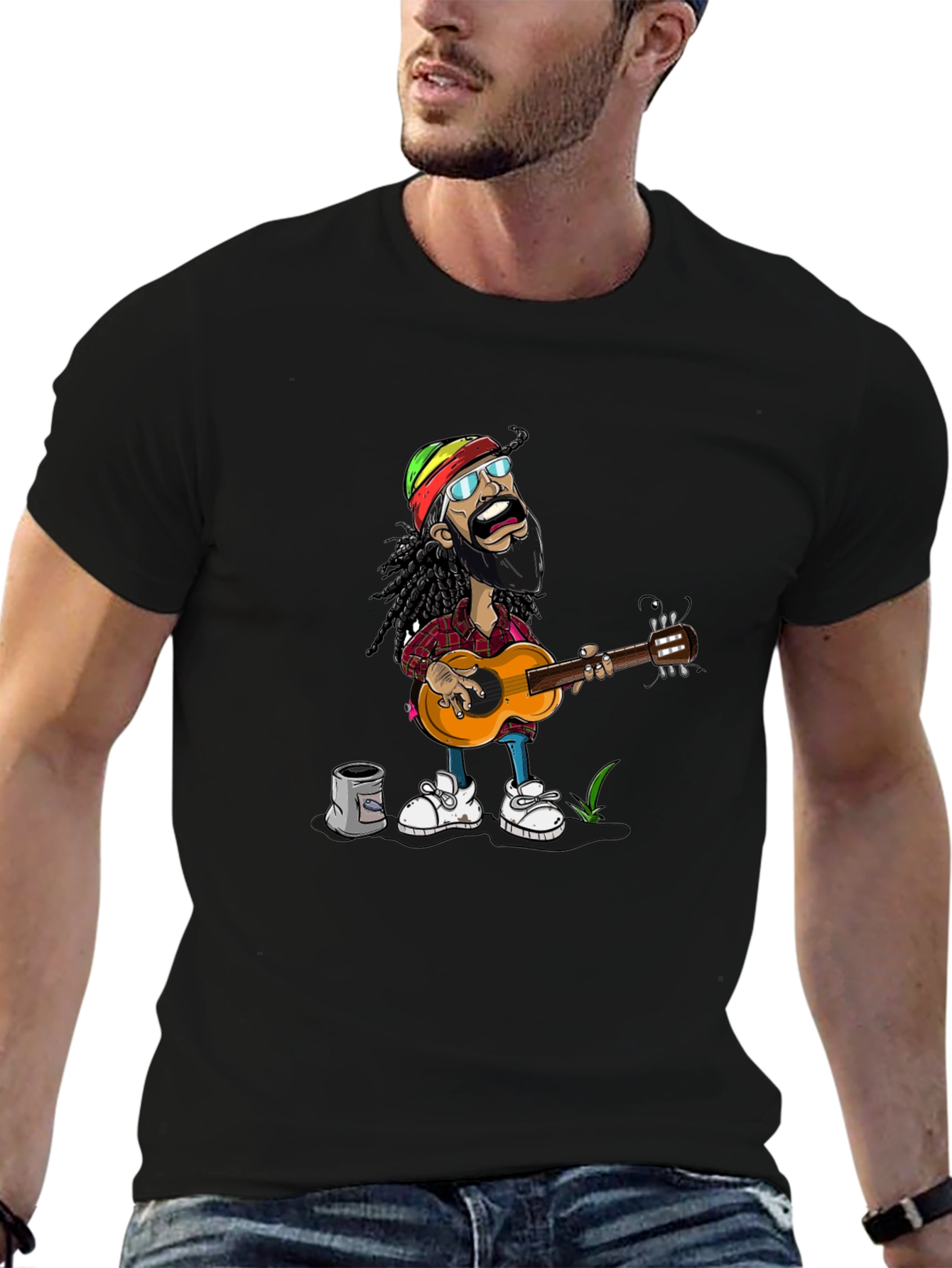 Rasta Man Guitar Player Graphic T-Shirt