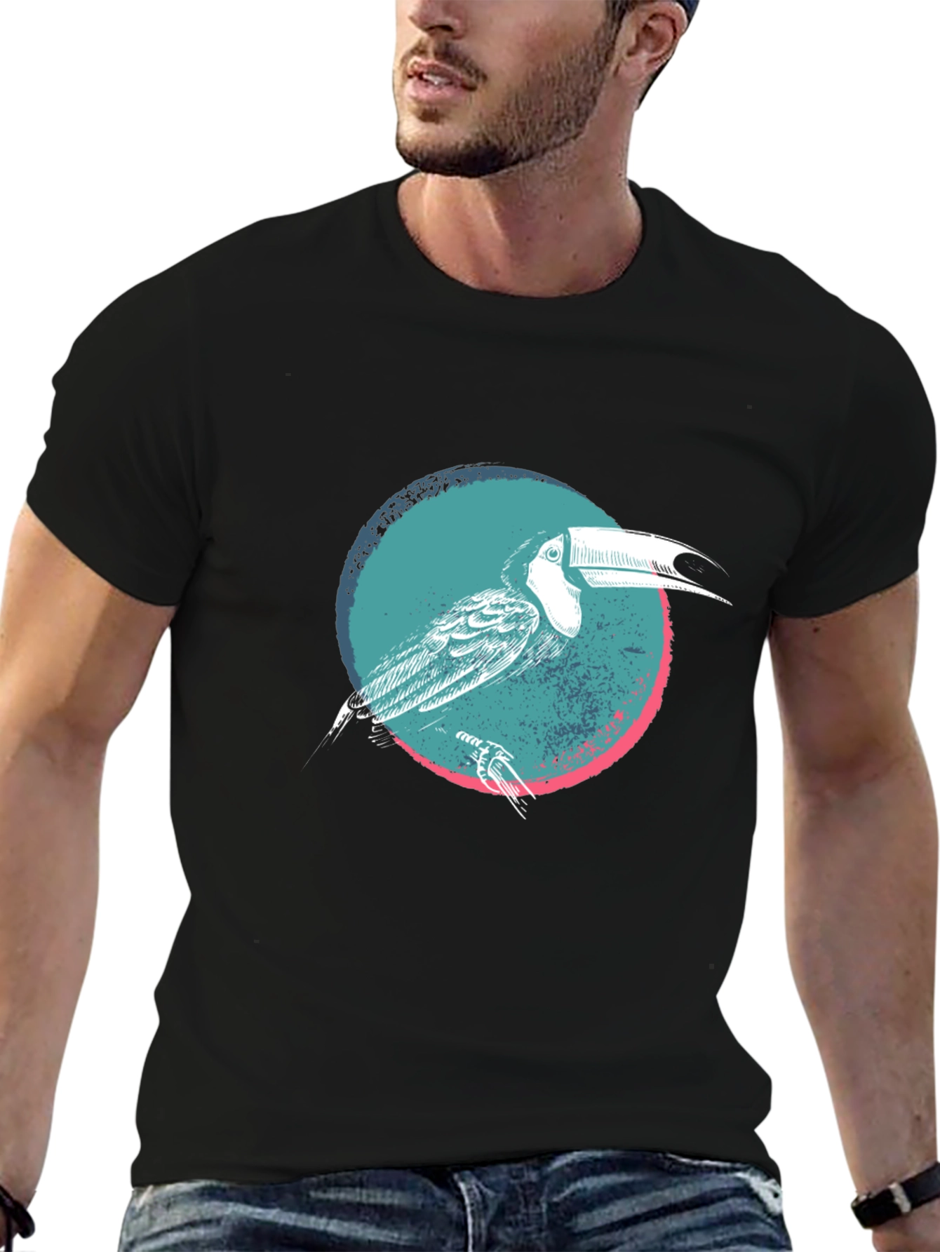 Toucan Graphic Print Black T-Shirt