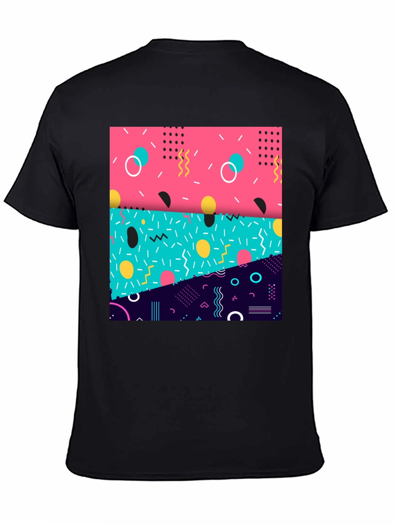 Retro 90s Geometric Pattern Black T-Shirt