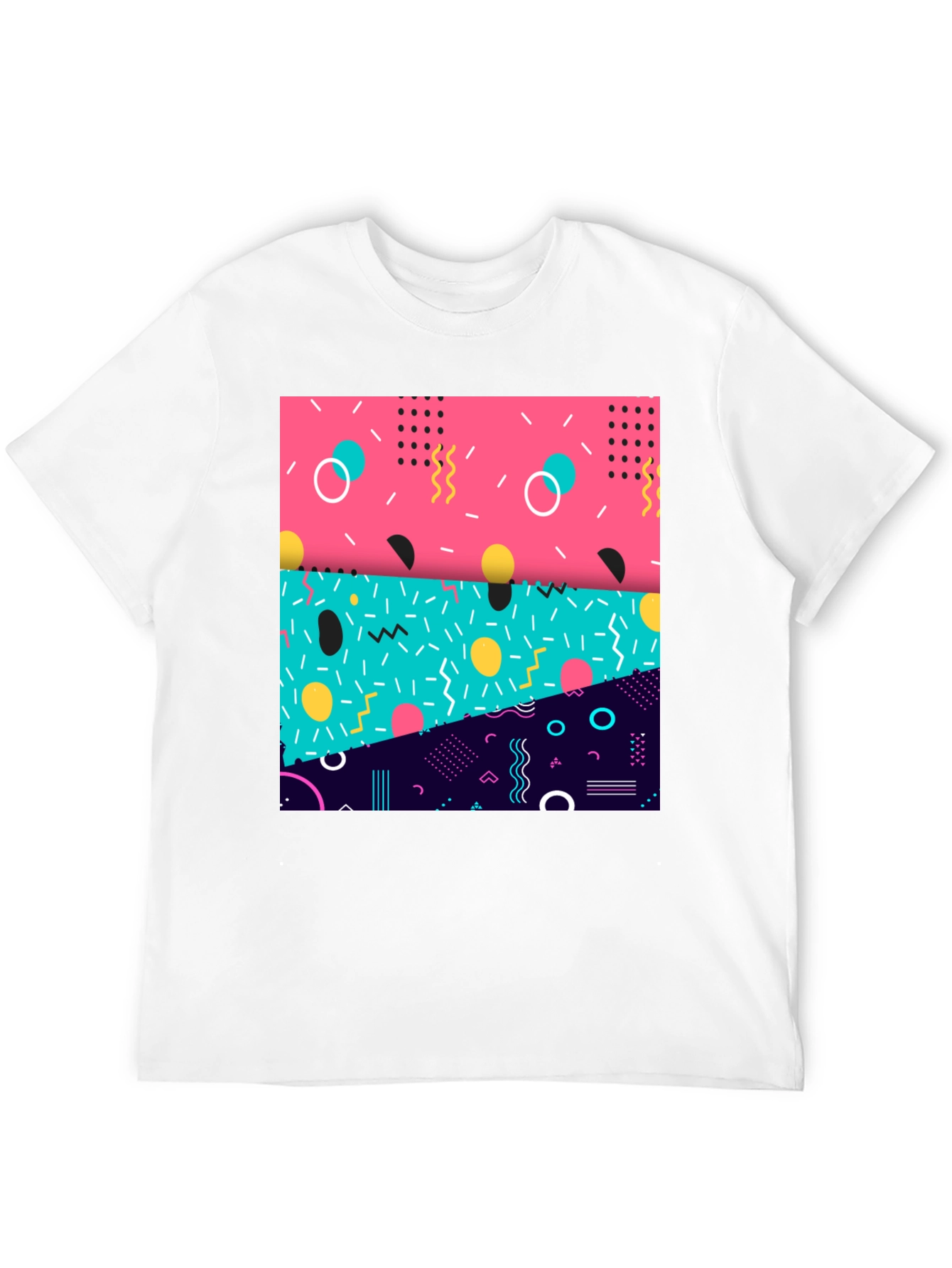 Retro 90s Geometric Pattern Black T-Shirt