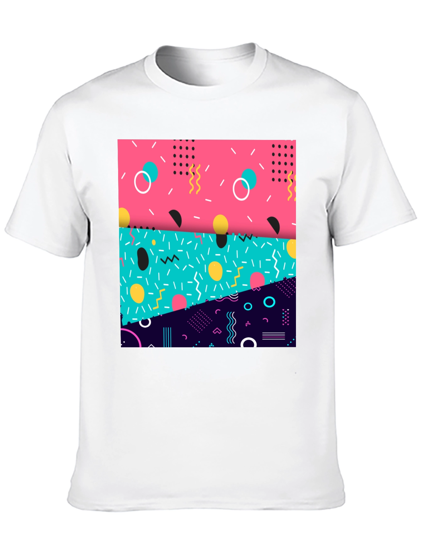 Retro 90s Geometric Pattern Black T-Shirt