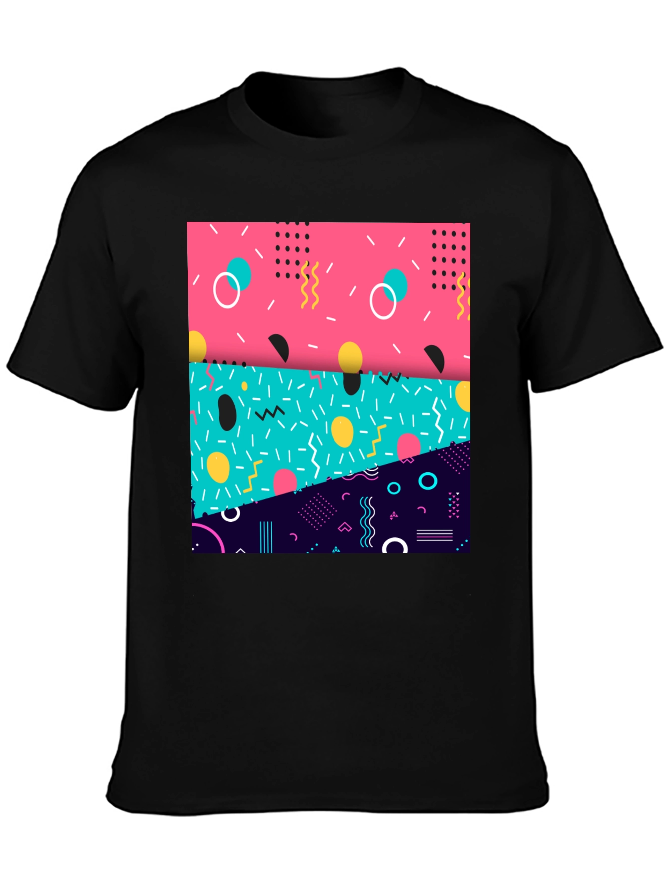Retro 90s Geometric Pattern Black T-Shirt