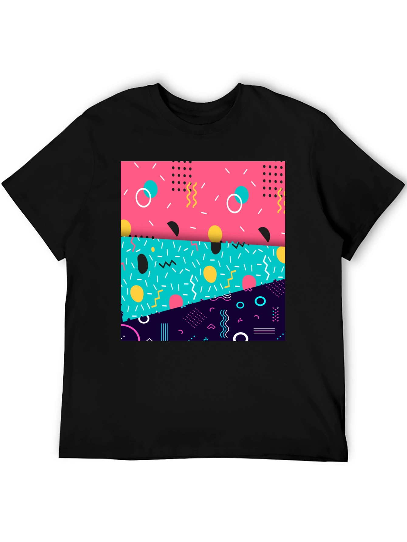 Retro 90s Geometric Pattern Black T-Shirt