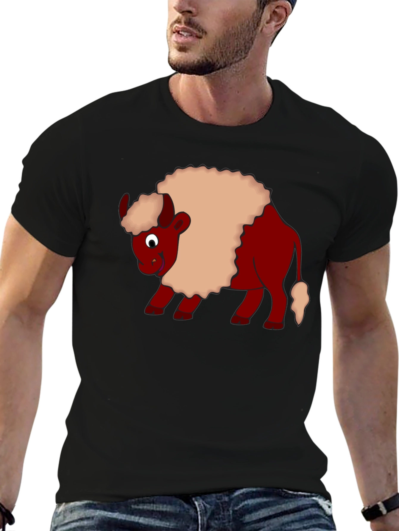 Cartoon Buffalo Graphic Tee - Soft Cotton Casual Wear