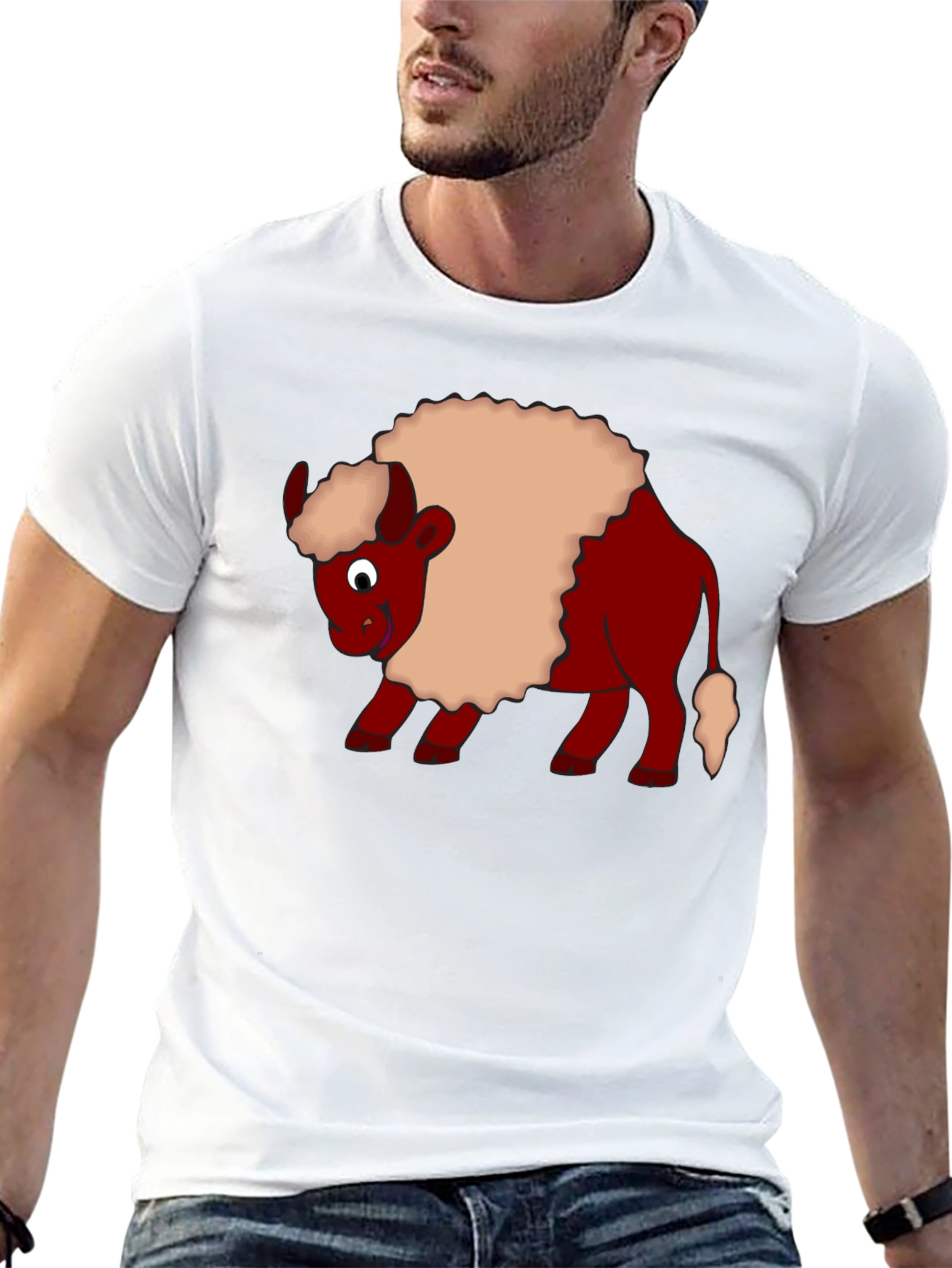 Cartoon Buffalo Graphic Tee - Soft Cotton Casual Wear